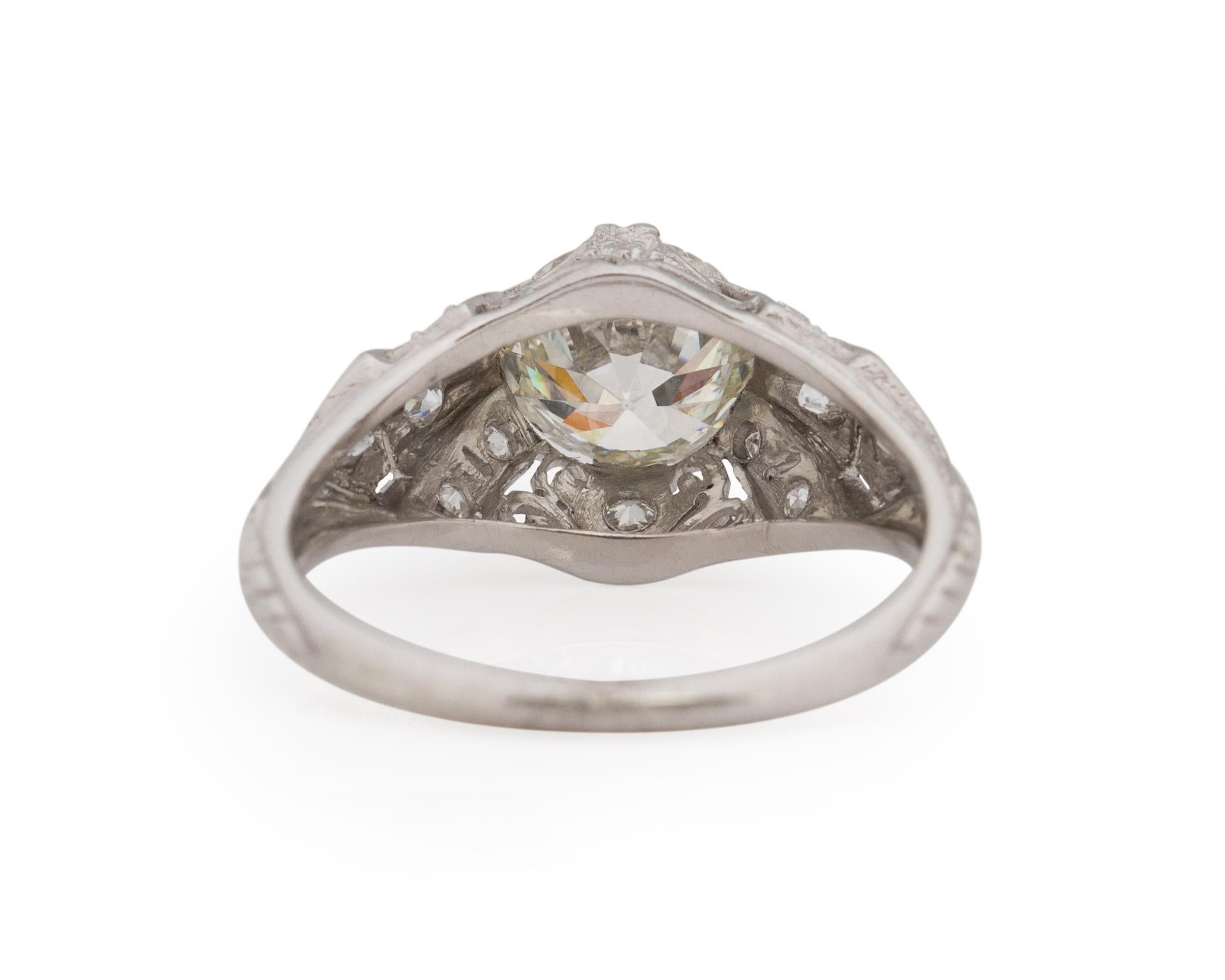 GIA Certified 1.45 Carat Art Deco Diamond Platinum Engagement Ring In Good Condition For Sale In Atlanta, GA