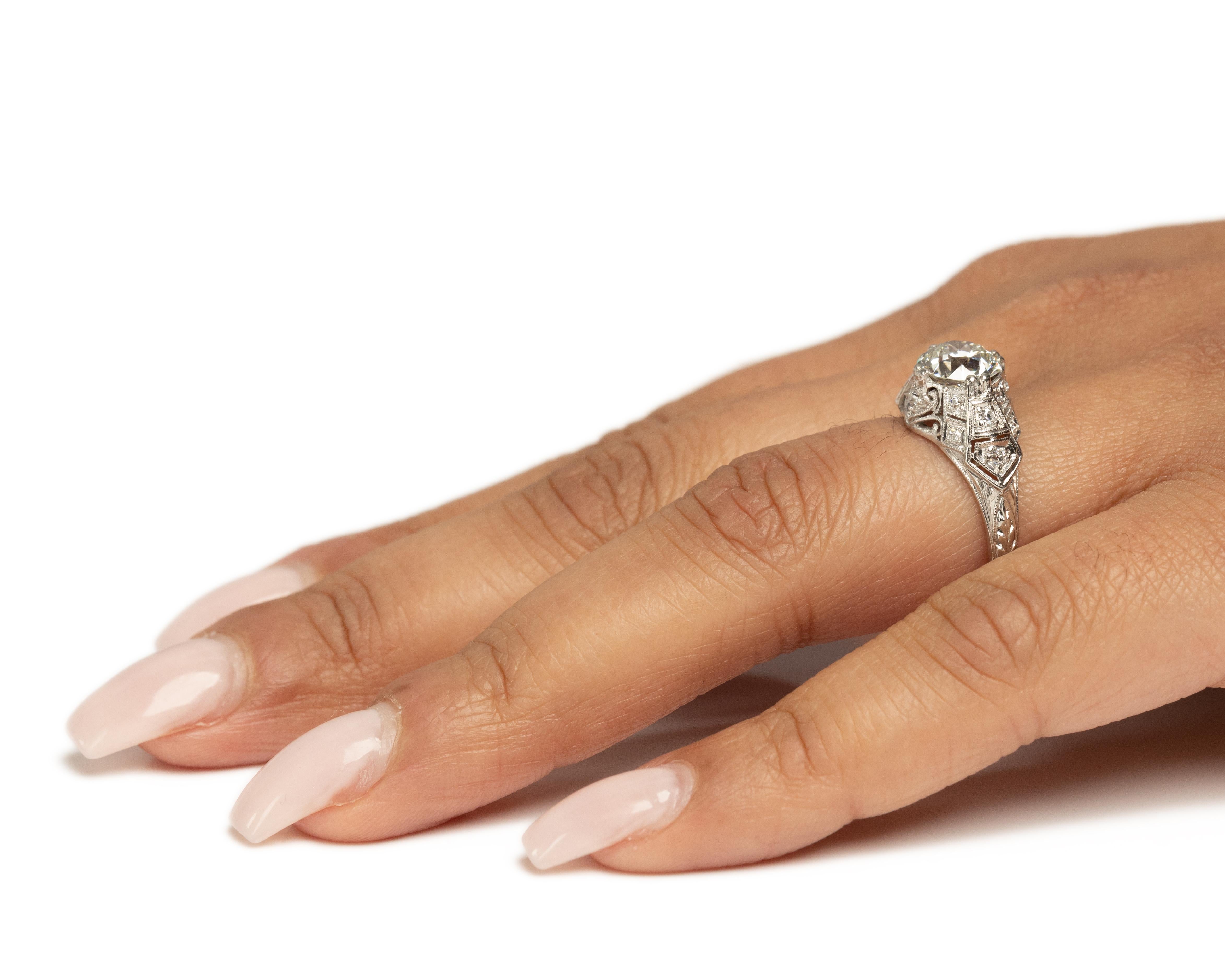GIA Certified 1.45 Carat Art Deco Diamond Platinum Engagement Ring For Sale 2