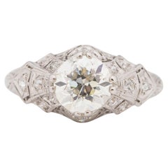 GIA-zertifizierter Platin-Verlobungsring mit 1.45 Karat Art Deco-Diamant