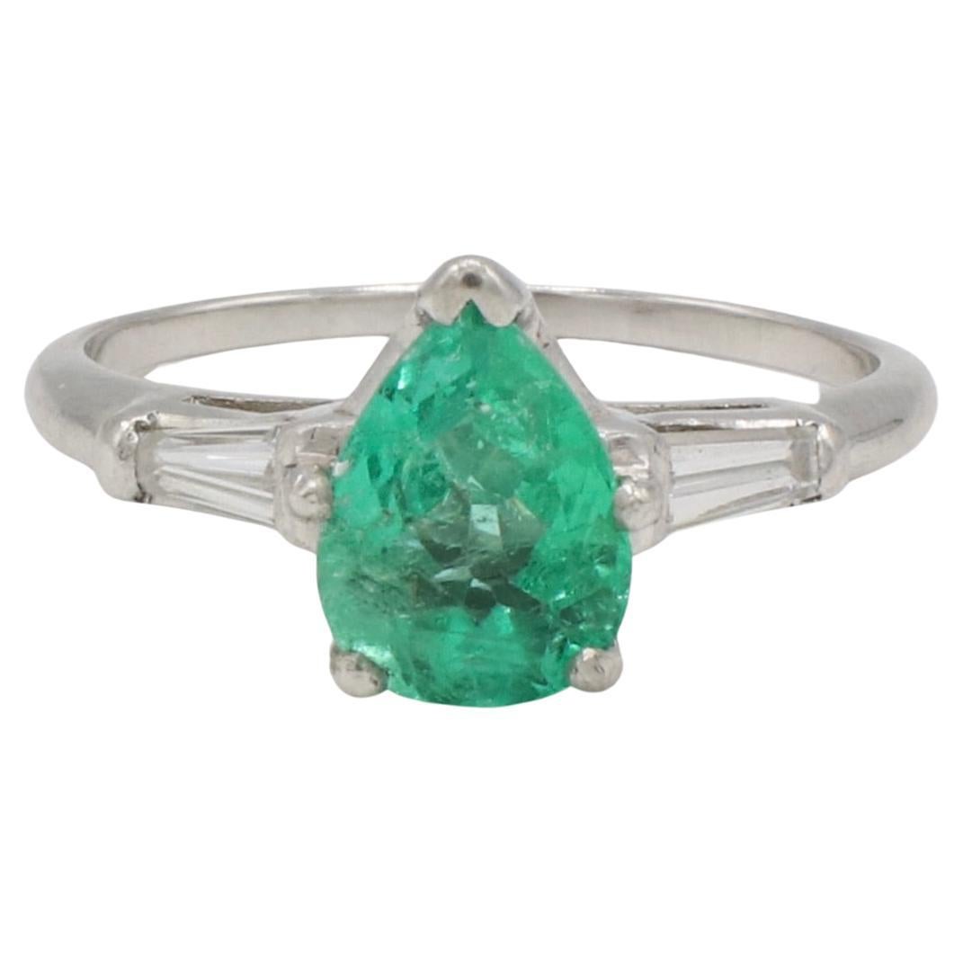GIA zertifiziert 1,45 Karat natürlichen grünen kolumbianischen Smaragd Birne Platin Ring