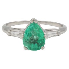 GIA zertifiziert 1,45 Karat natürlichen grünen kolumbianischen Smaragd Birne Platin Ring