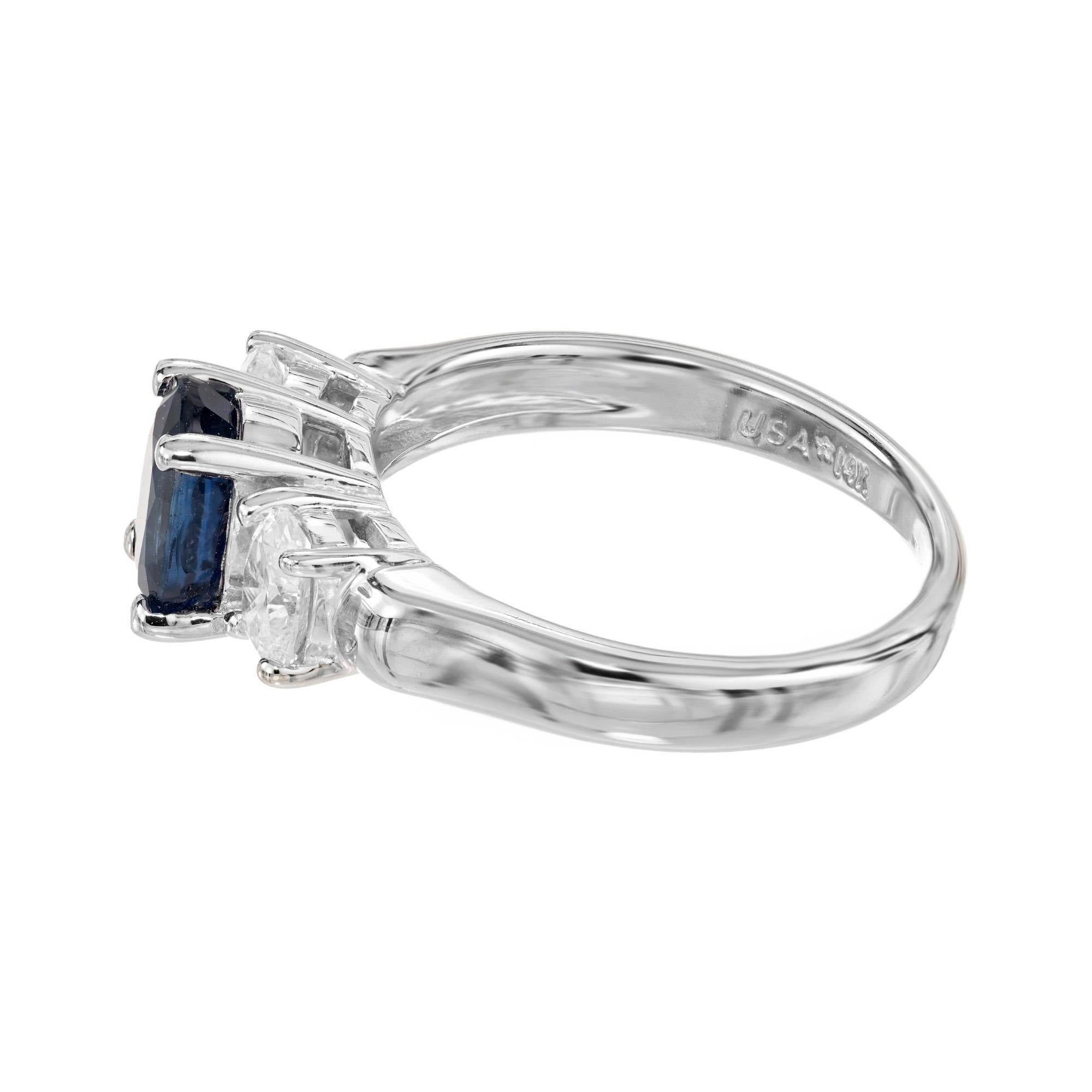 Women's GIA Certified 1.45 Carat Oval Sapphire Diamond Gold Three-Stone Engagement Ring For Sale
