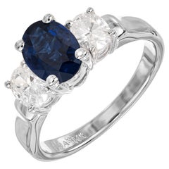 GIA Certified 1.45 Carat Oval Sapphire Diamond Gold Three-Stone Engagement Ring