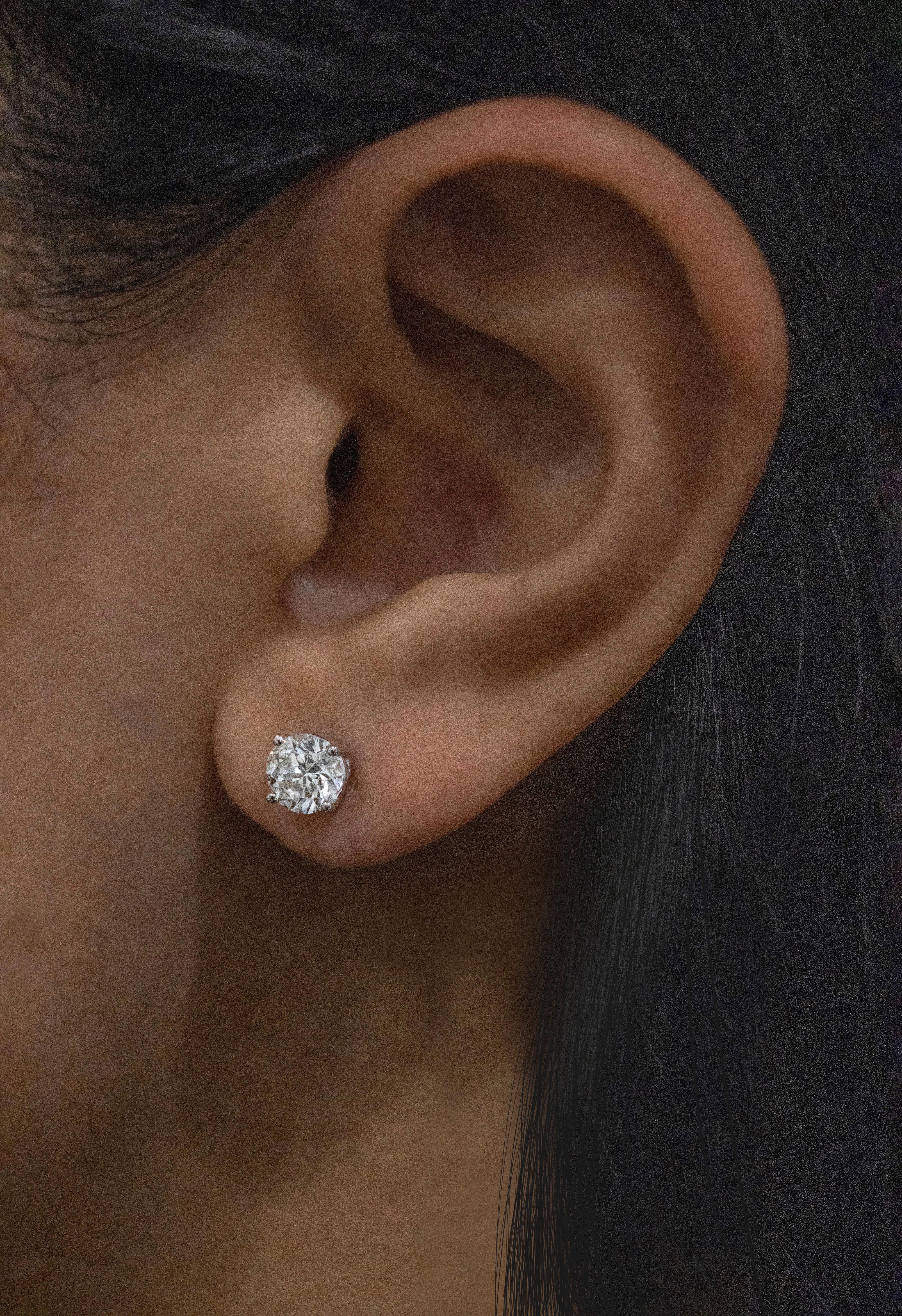 Round Cut GIA Certified 1.45 Carats Total, Round Brilliant Cut Diamond Stud Earrings