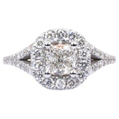 GIA Certified 1.45ct Diamonds Halo Ring in 18k White Gold