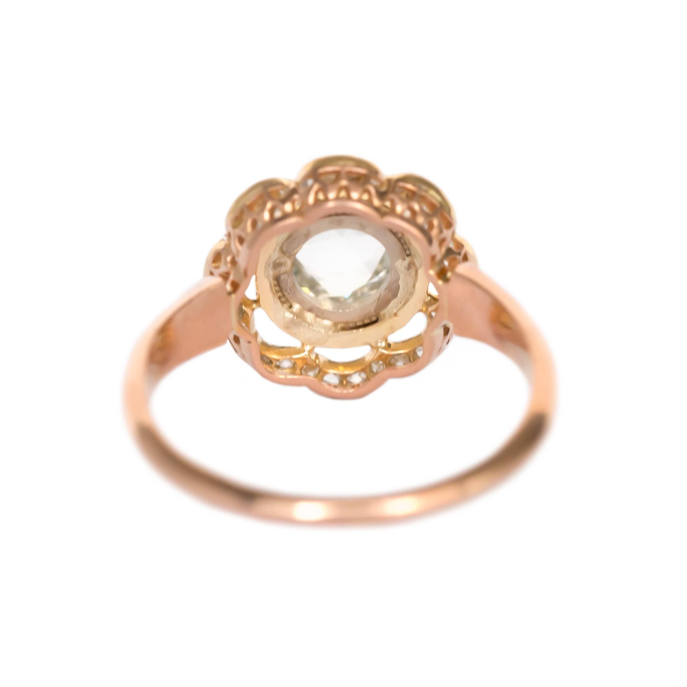 Victorian GIA Certified 1.46 Carat Diamond Rose Gold Engagement Ring For Sale