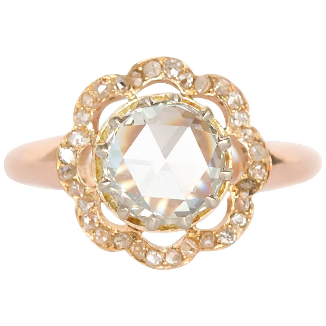 Anillo de compromiso de oro rosa con diamante de 1.46 quilate certificado por GIA en venta