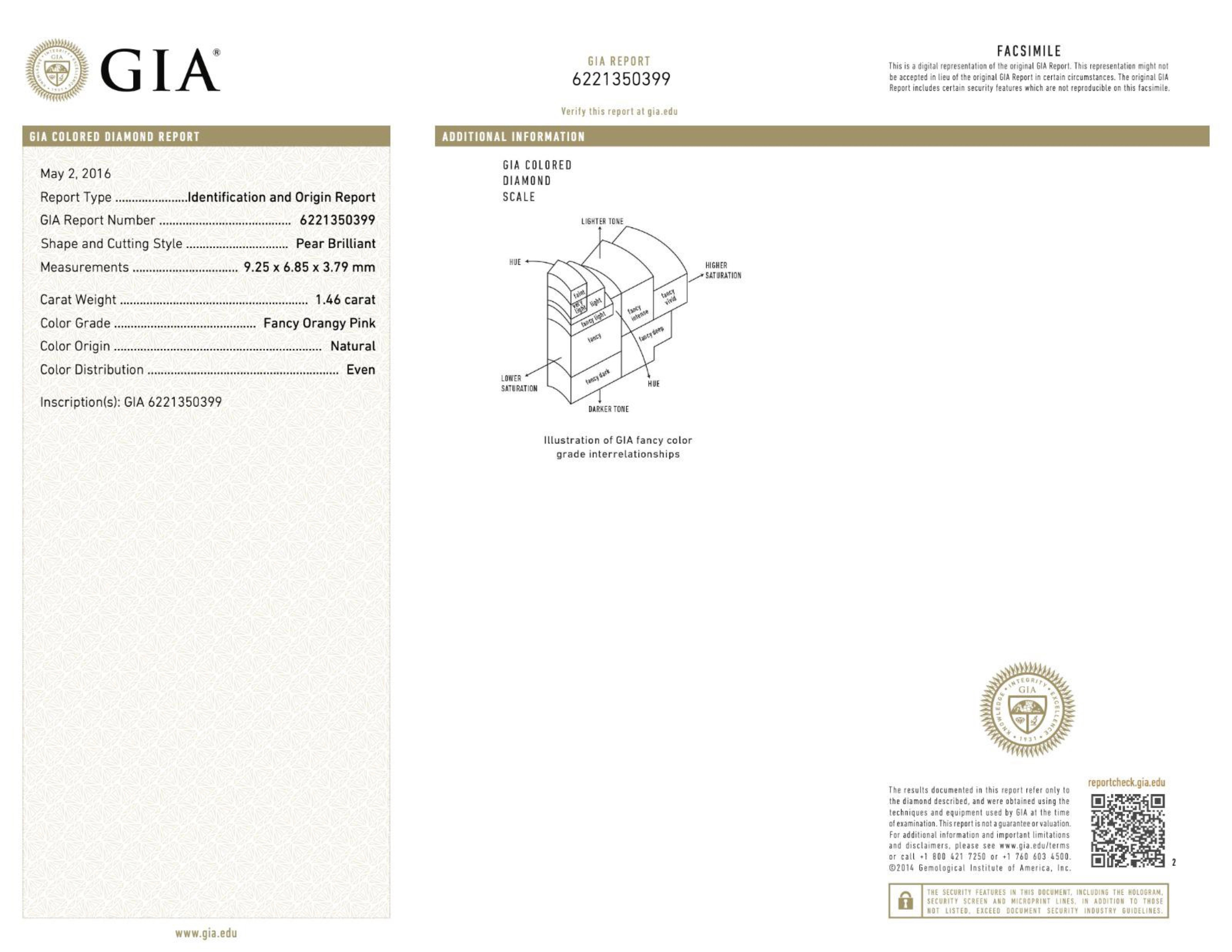 GIA zertifizierter 1.46 Karat Fancy Orangy Pink Diamond Ring  im Angebot 6