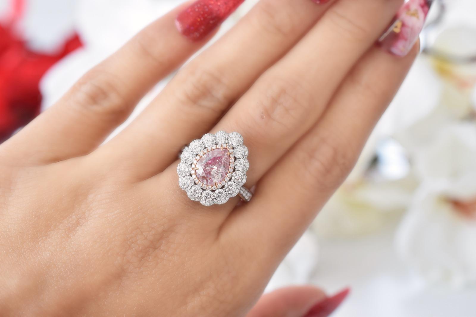 Women's GIA Certified 1.46 Carat Fancy Orangy Pink Diamond Ring  For Sale