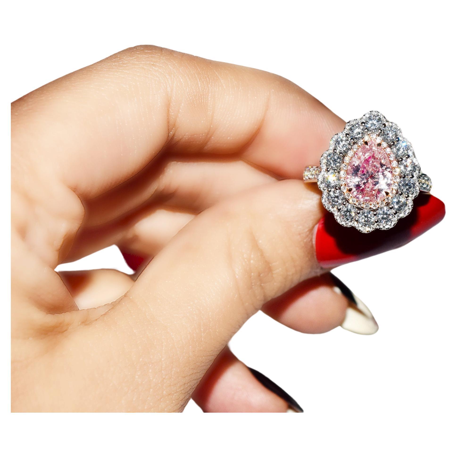 GIA Certified 1.46 Carat Fancy Orangy Pink Diamond Ring 