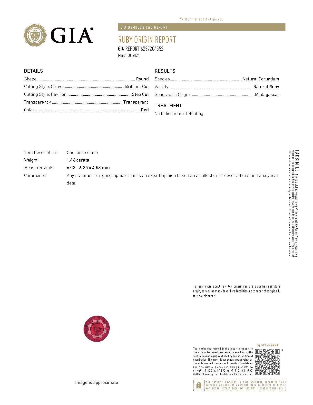 GIA Certified 1.46 Carat No Heat Ruby & Diamond Art Deco Engagement Ring 1