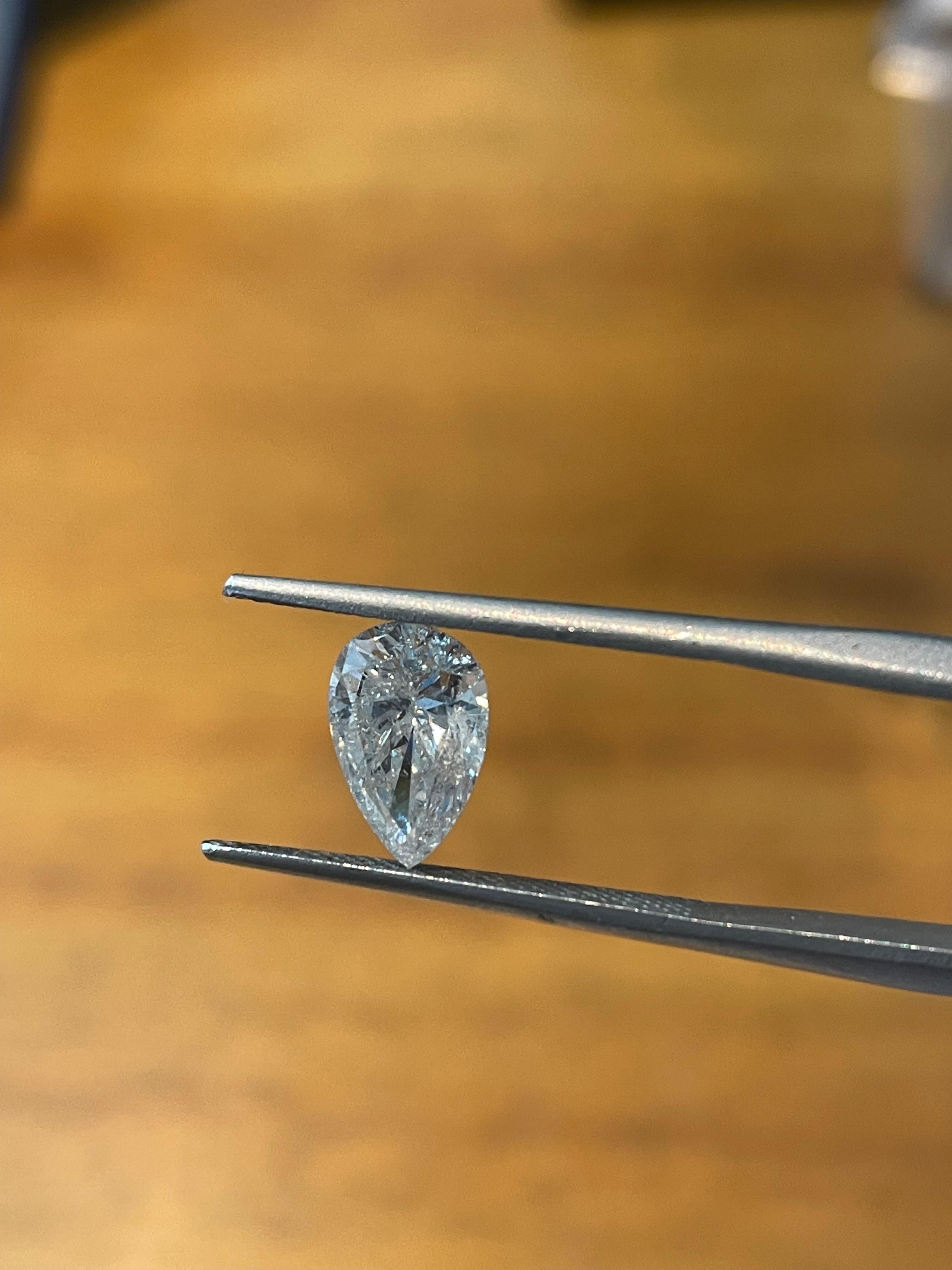 Gia zertifizierter 1,46 Karat birnenförmiger Brillant I I2 natürlicher Diamant (Brillantschliff) im Angebot