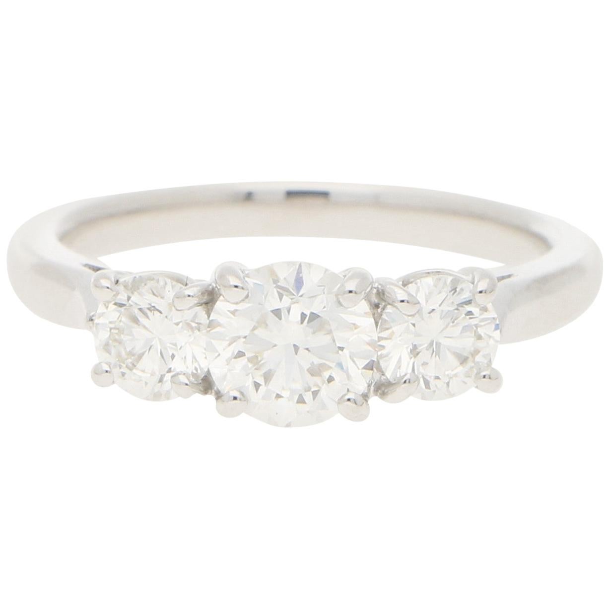 GIA Certified 1.46 Carat Trilogy Three-Stone Diamond Engagement Ring in Platinum