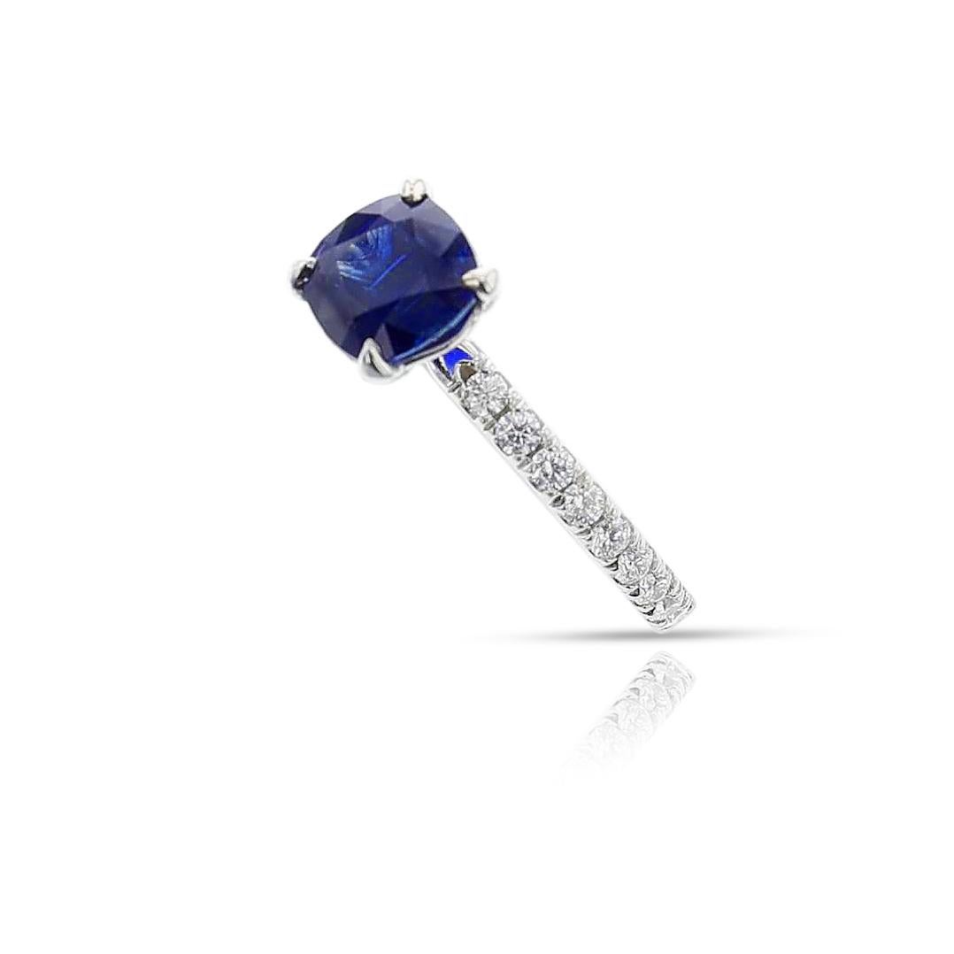 Cushion Cut GIA Certified 1.46 ct. Unheated Burma Sapphire Ring, Platinum For Sale
