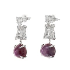 GIA Certified 14.68 Star Ruby Diamond Platinum Dangle Earrings