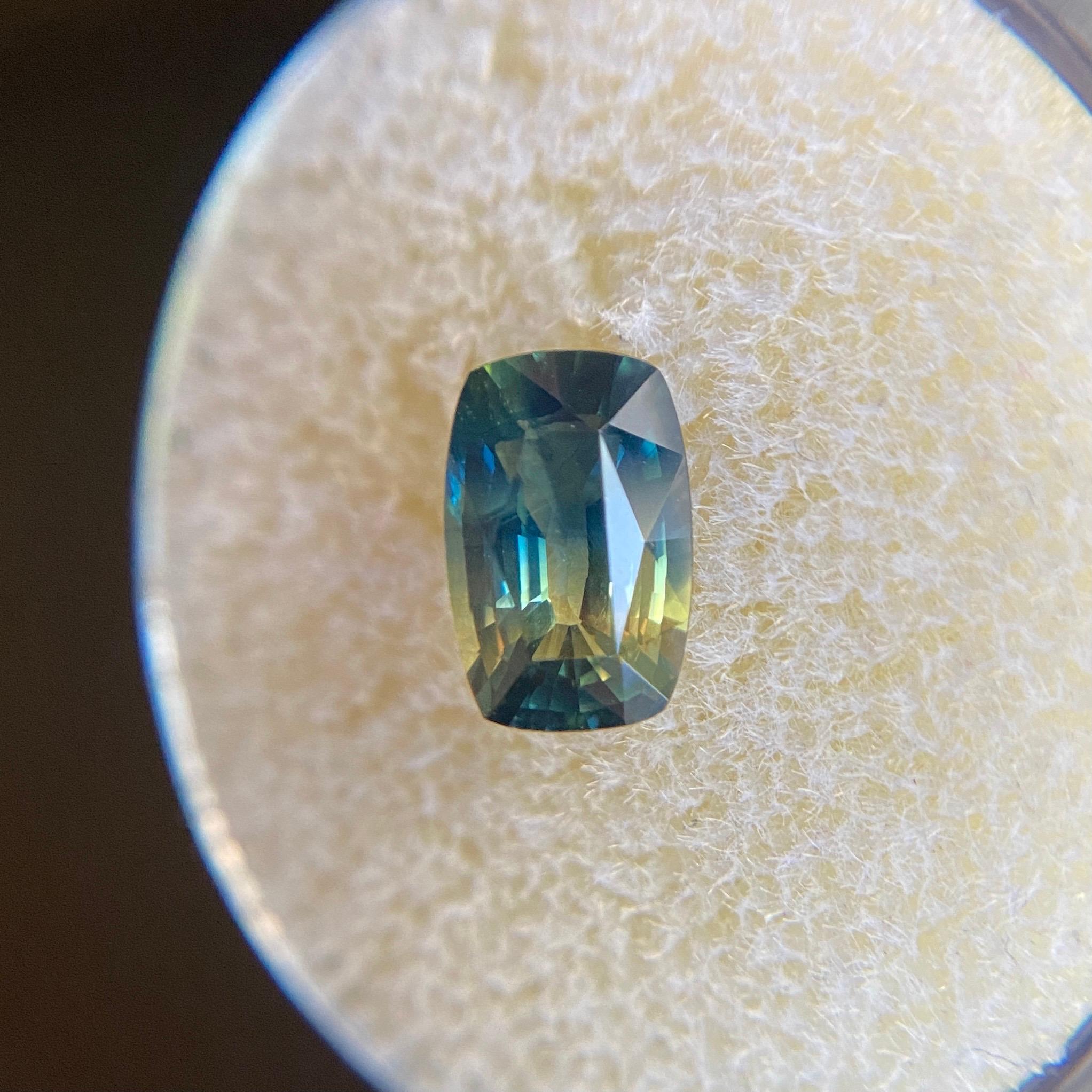 GIA-zertifizierter 1,46 Karat zweifarbiger Saphir, blau-gelber, unbehandelter Edelstein im Kissenschliff 1