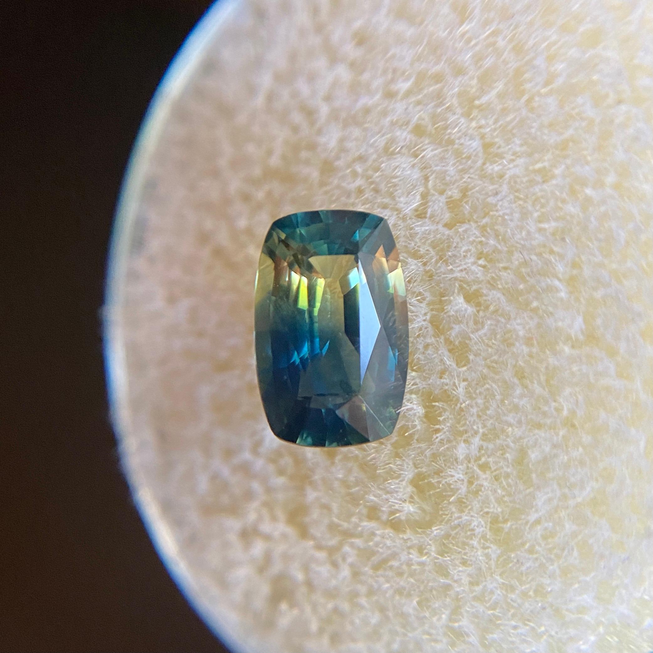 GIA-zertifizierter 1,46 Karat zweifarbiger Saphir, blau-gelber, unbehandelter Edelstein im Kissenschliff 2