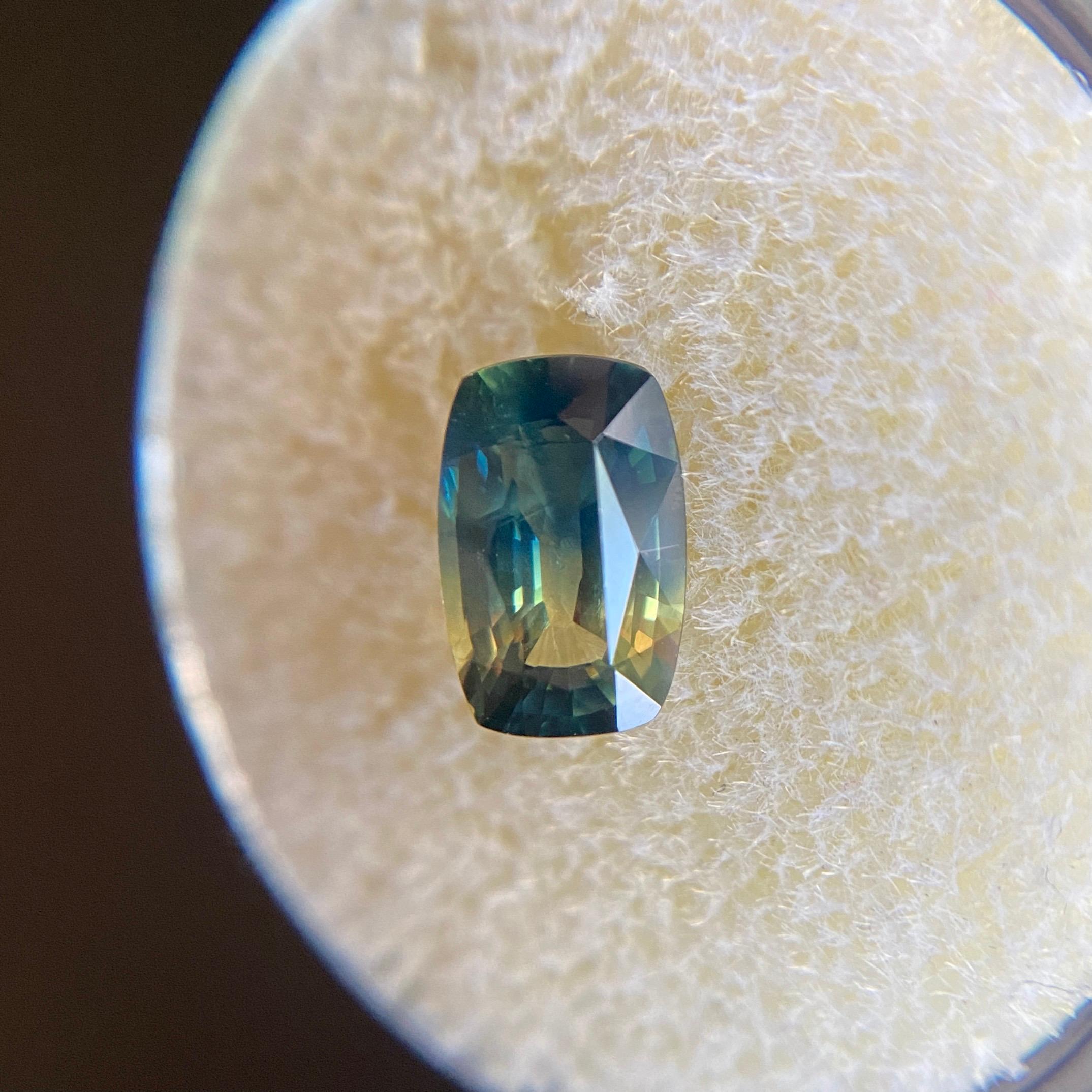 GIA-zertifizierter 1,46 Karat zweifarbiger Saphir, blau-gelber, unbehandelter Edelstein im Kissenschliff 3