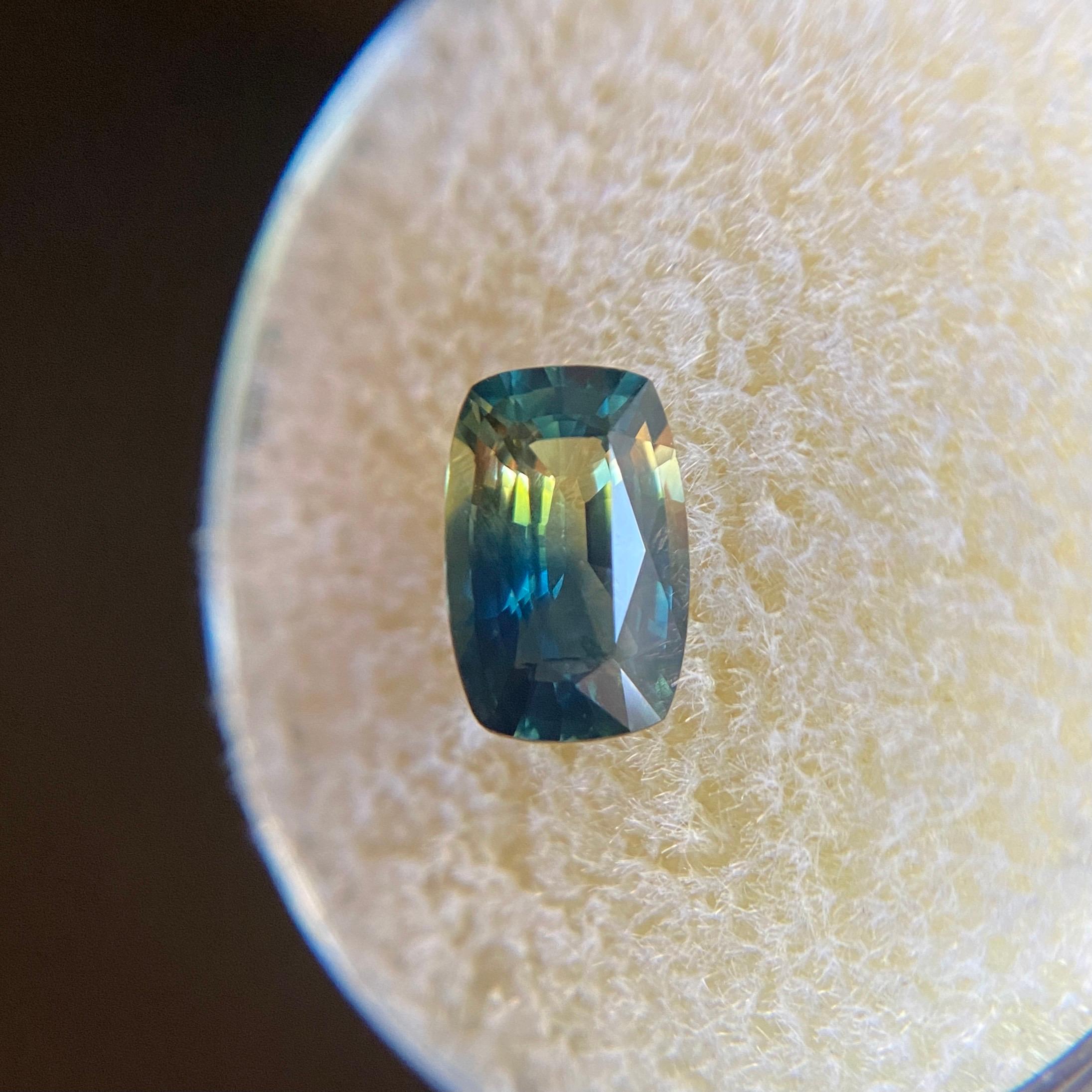 GIA-zertifizierter 1,46 Karat zweifarbiger Saphir, blau-gelber, unbehandelter Edelstein im Kissenschliff 4