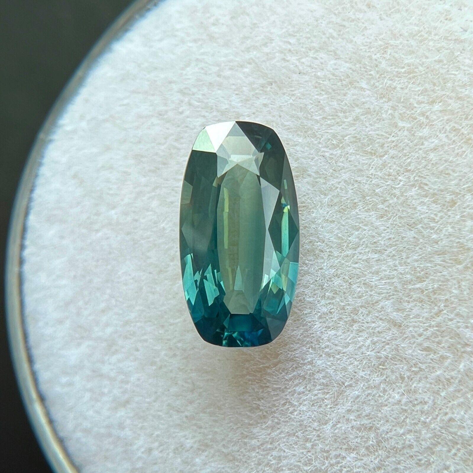Taille coussin GIA Certified 1.46Ct Untreated 'Lagoon' Blue Green Sapphire Cushion Cut Gem en vente