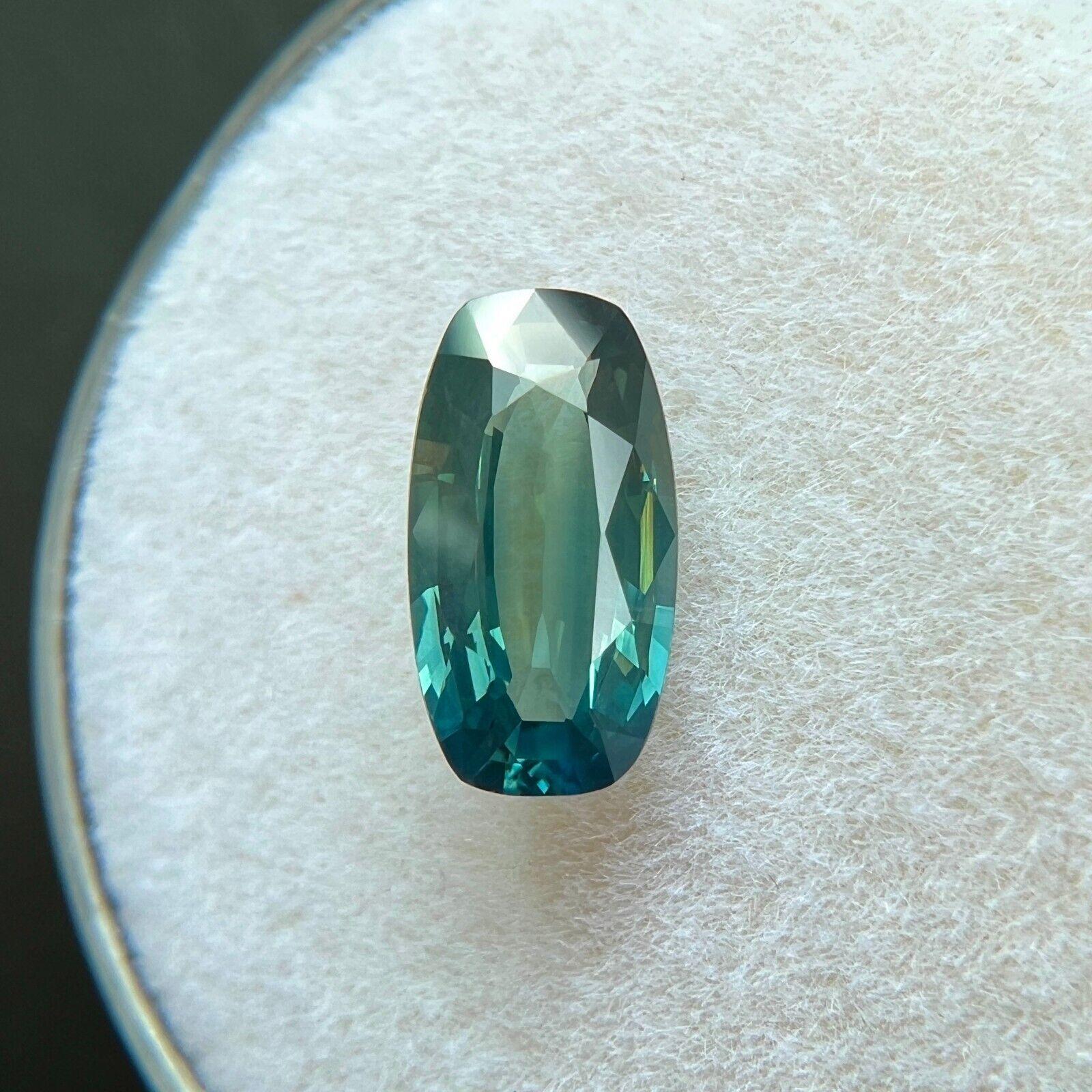 GIA Certified 1.46Ct Untreated 'Lagoon' Blue Green Sapphire Cushion Cut Gem In New Condition For Sale In Birmingham, GB