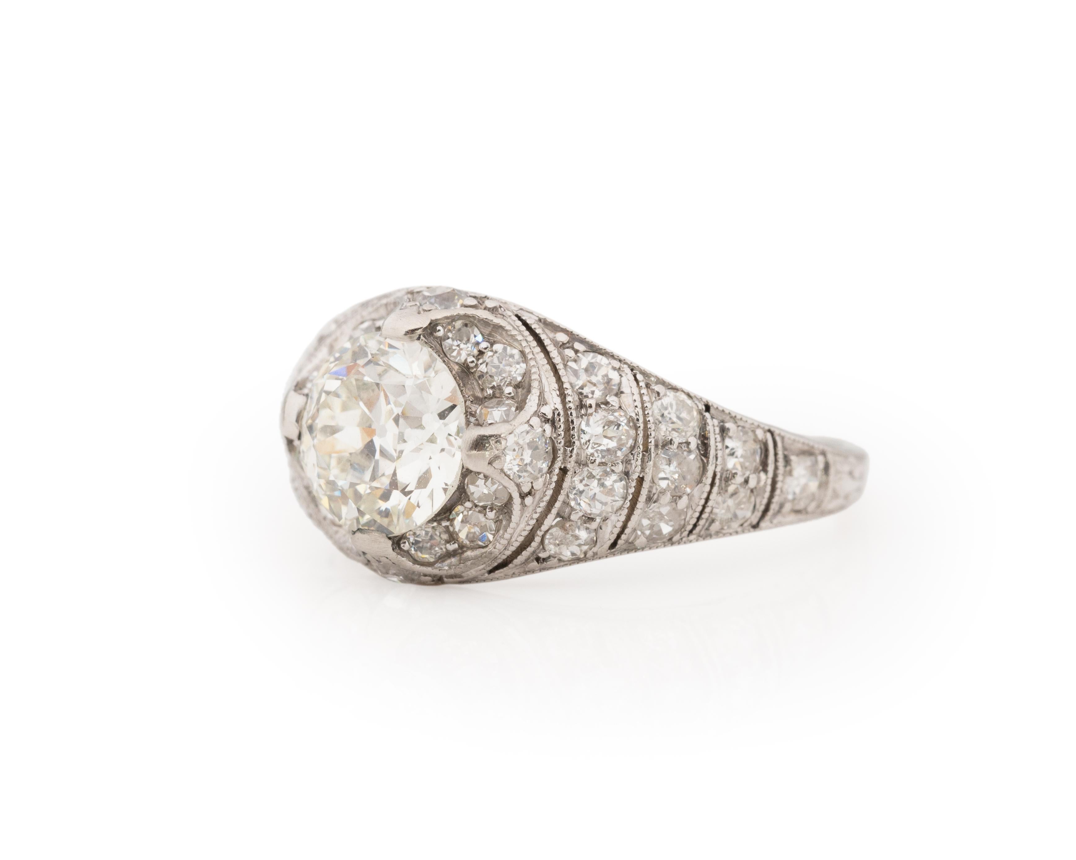 Old European Cut GIA Certified 1.47 Carat Art Deco Diamond Platinum Engagement Ring For Sale