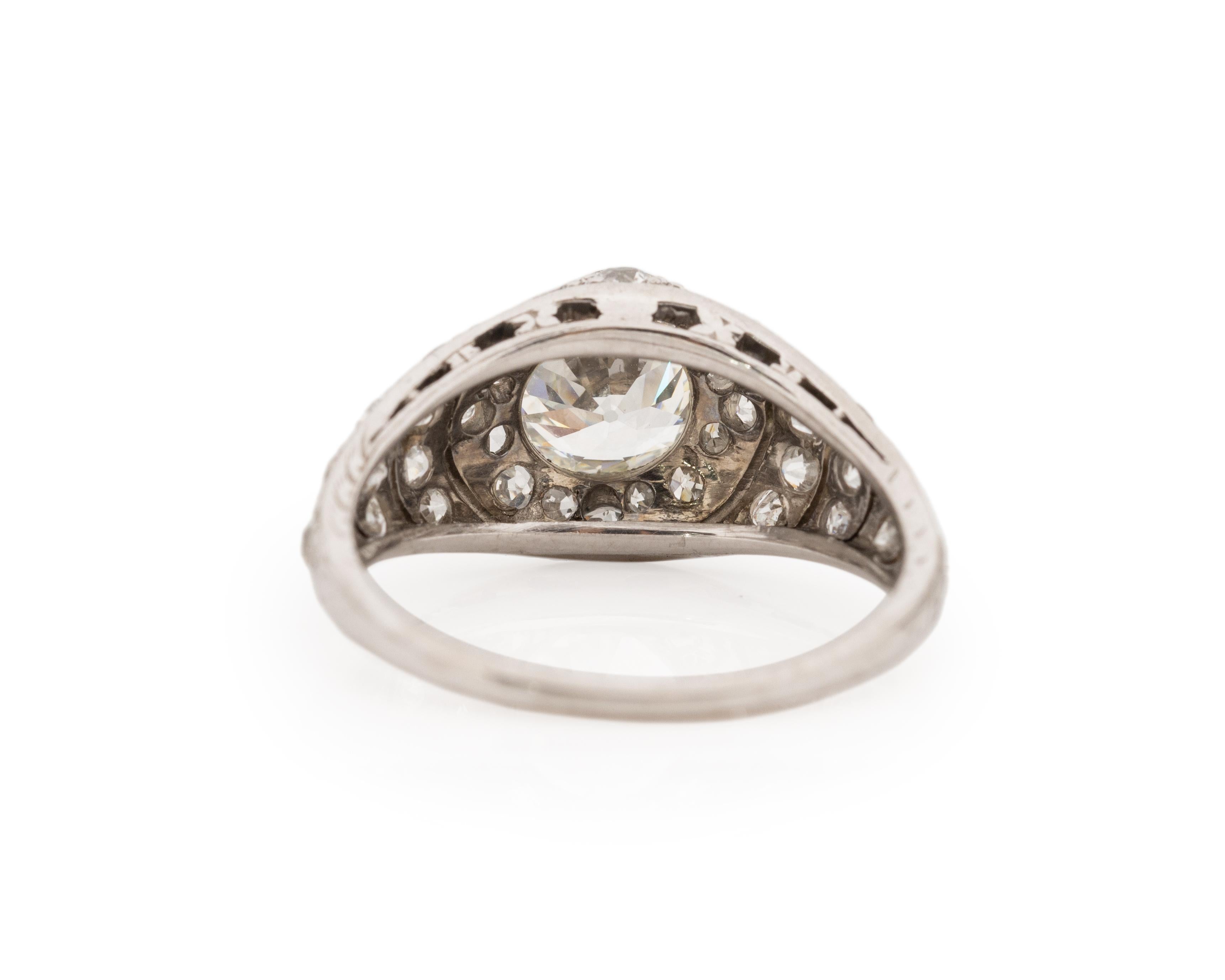 GIA Certified 1.47 Carat Art Deco Diamond Platinum Engagement Ring In Good Condition For Sale In Atlanta, GA