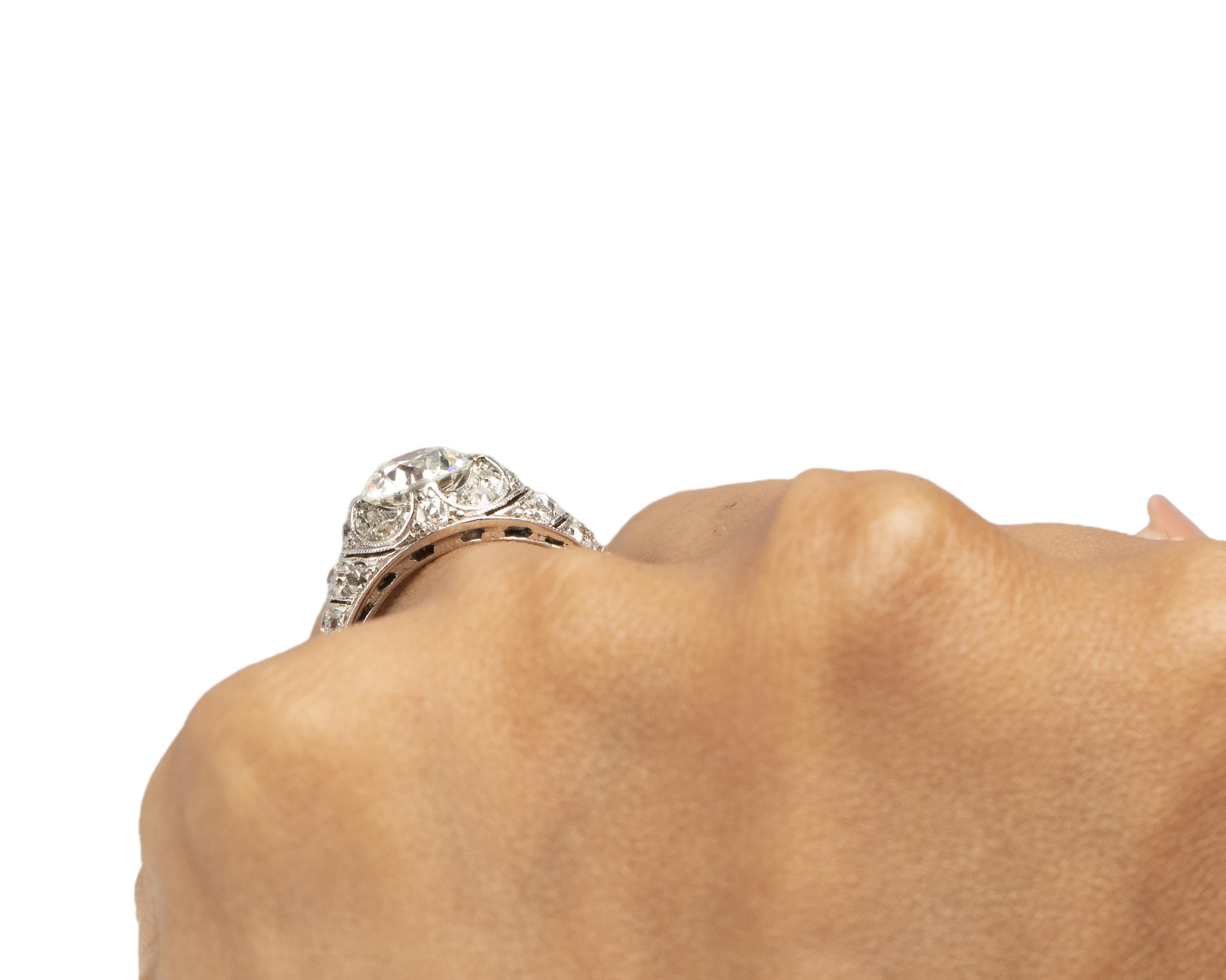 GIA Certified 1.47 Carat Art Deco Diamond Platinum Engagement Ring For Sale 2