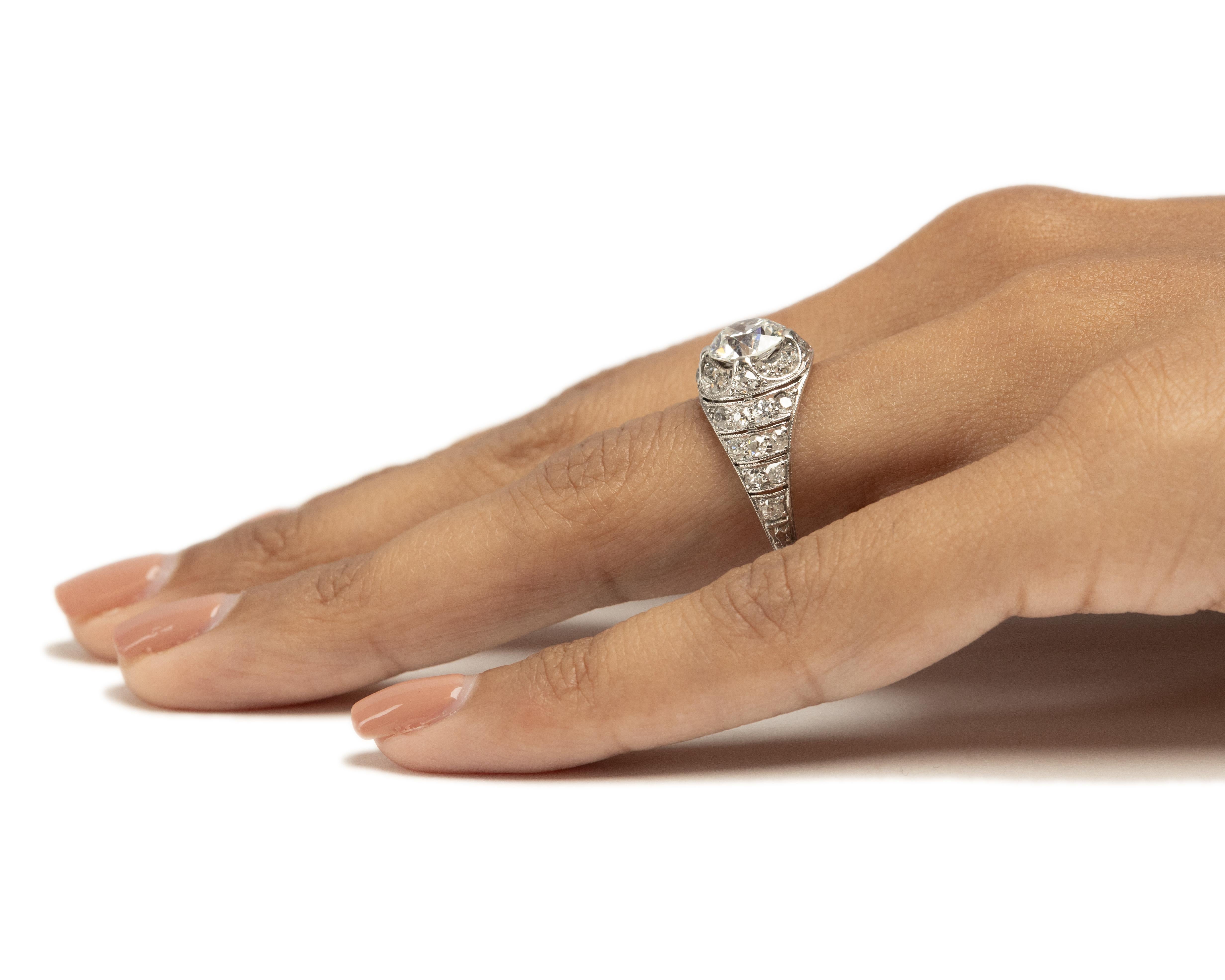 GIA Certified 1.47 Carat Art Deco Diamond Platinum Engagement Ring For Sale 3