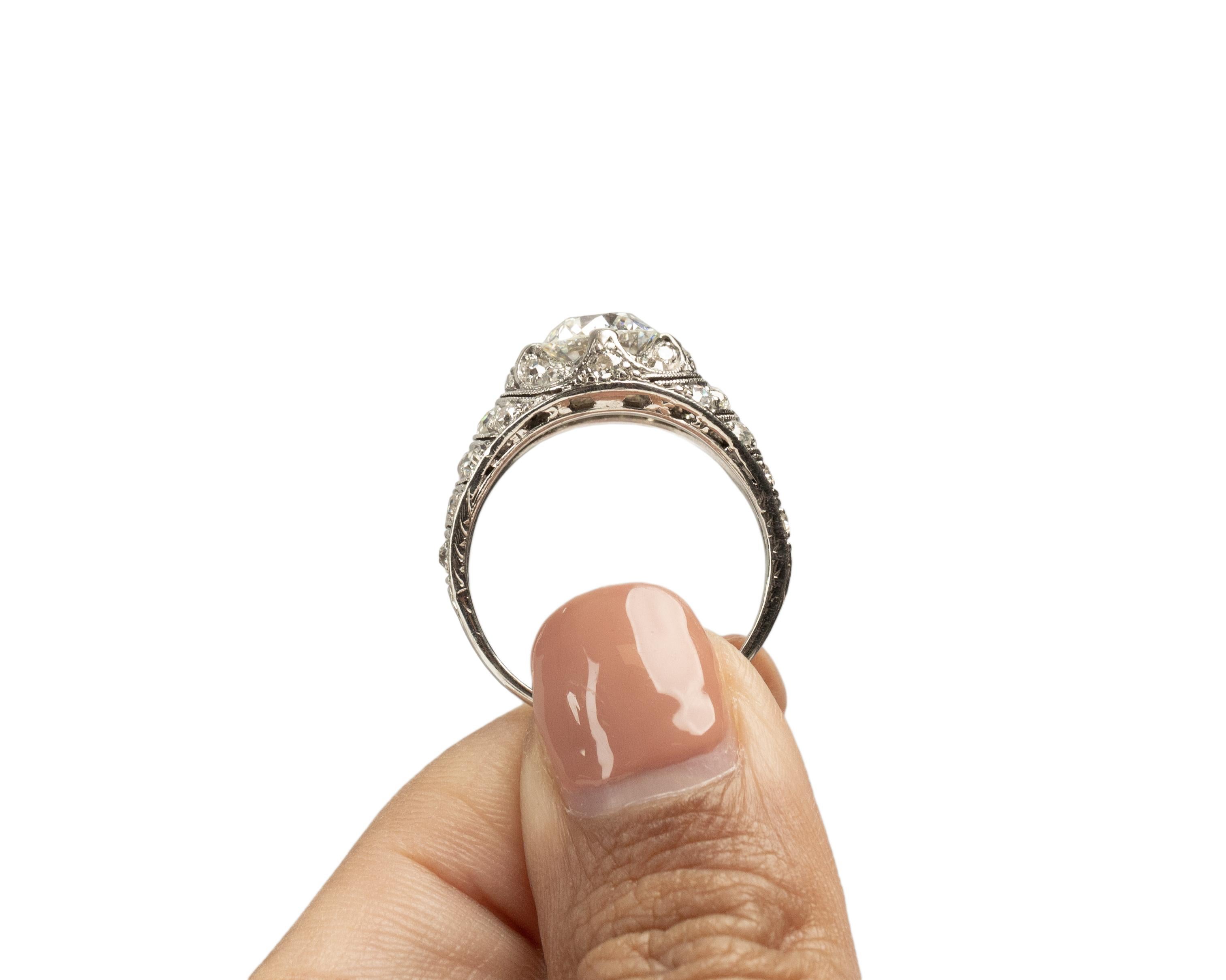 GIA Certified 1.47 Carat Art Deco Diamond Platinum Engagement Ring For Sale 4
