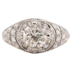 GIA Certified 1.47 Carat Art Deco Diamond Platinum Engagement Ring