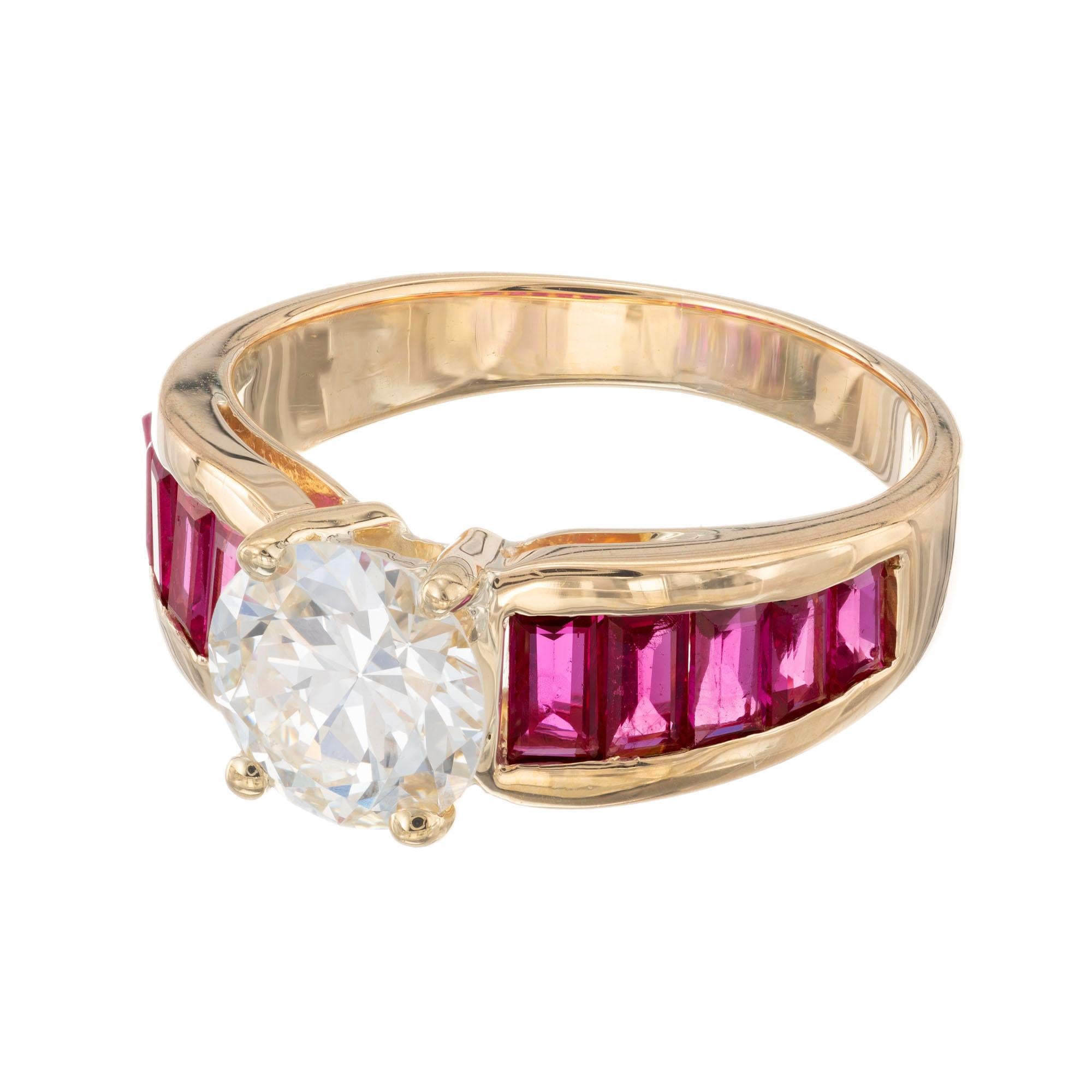 Taille ronde Bague de fiançailles en or jaune avec rubis et diamants de 1,47 carat certifiés GIA en vente