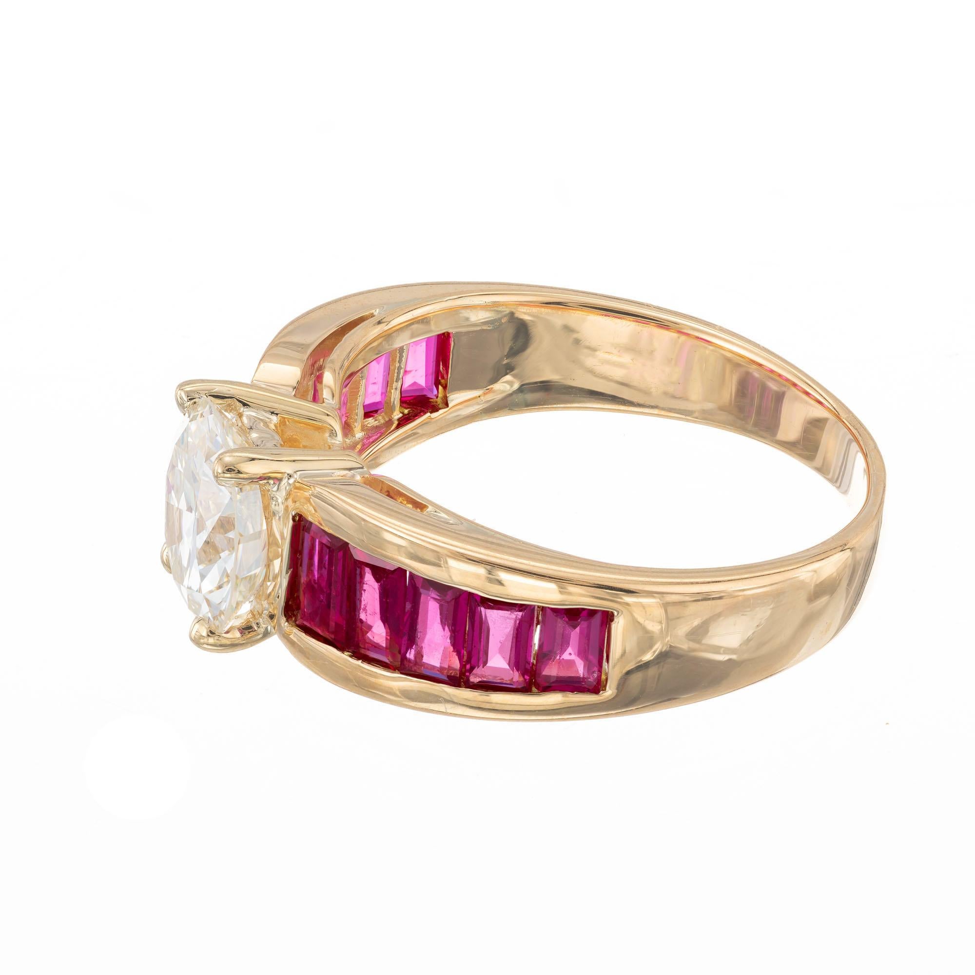 GIA Certified 1.47 Carat Diamond Ruby Yellow Gold Engagement Ring In Good Condition For Sale In Stamford, CT