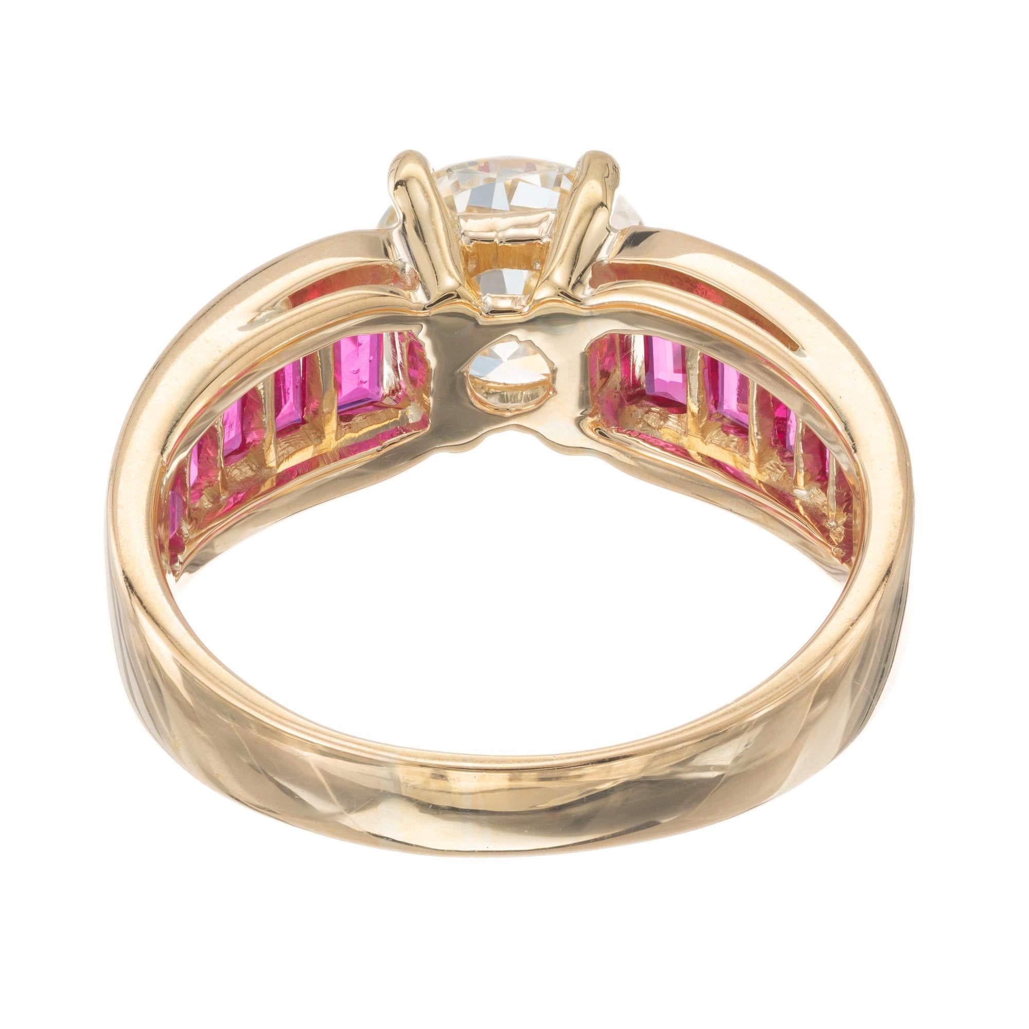 Bague de fiançailles en or jaune avec rubis et diamants de 1,47 carat certifiés GIA en vente 1