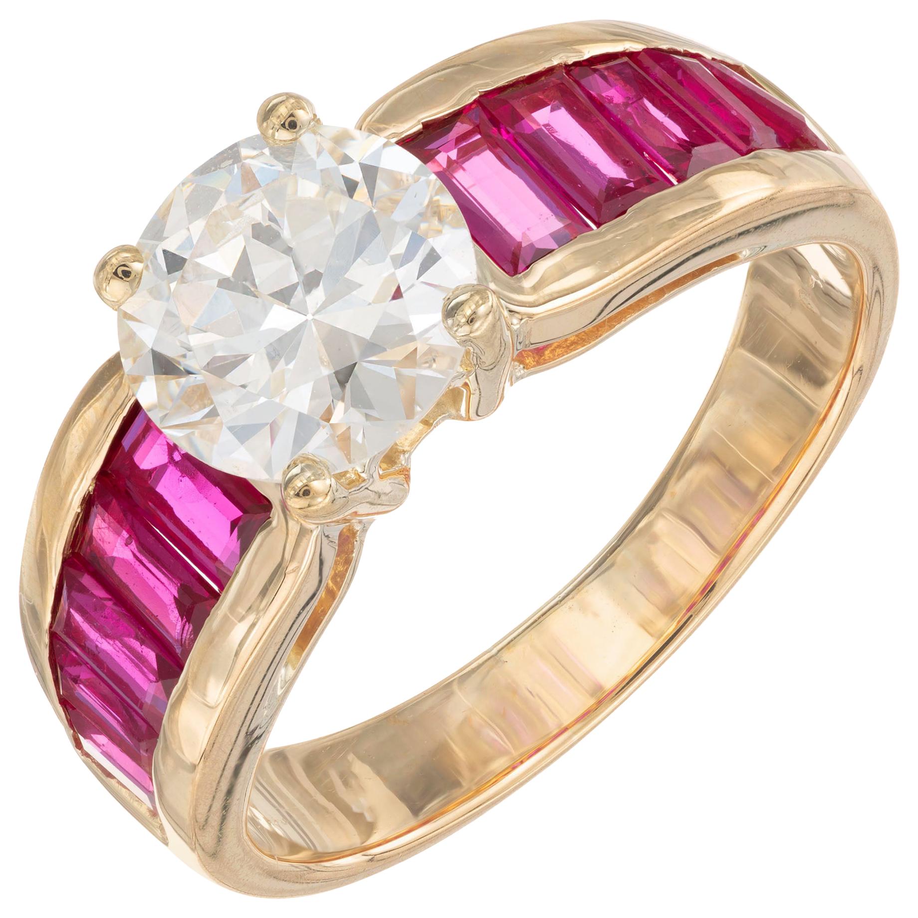 Bague de fiançailles en or jaune avec rubis et diamants de 1,47 carat certifiés GIA