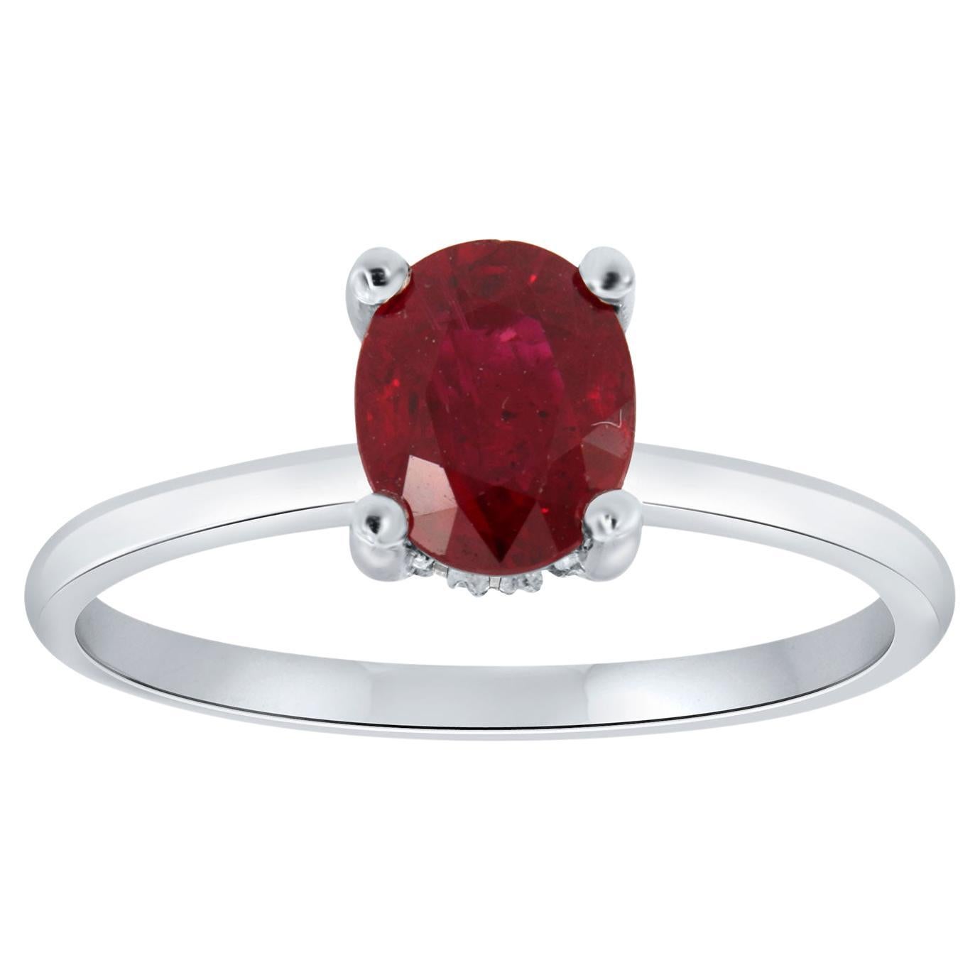 GIA Certified 1.47 Carat Oval Red Ruby Hidden Halo Diamond Ring For Sale