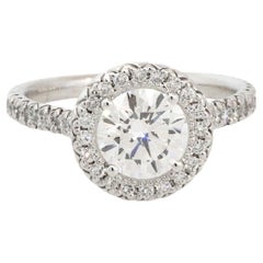GIA Certified 1.47ct Round Brilliant Diamond Halo Engagement Ring 18k