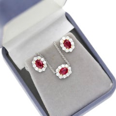 GIA Certified 1.47 Carat Ruby & Diamond Halo Floating Pendant Necklace