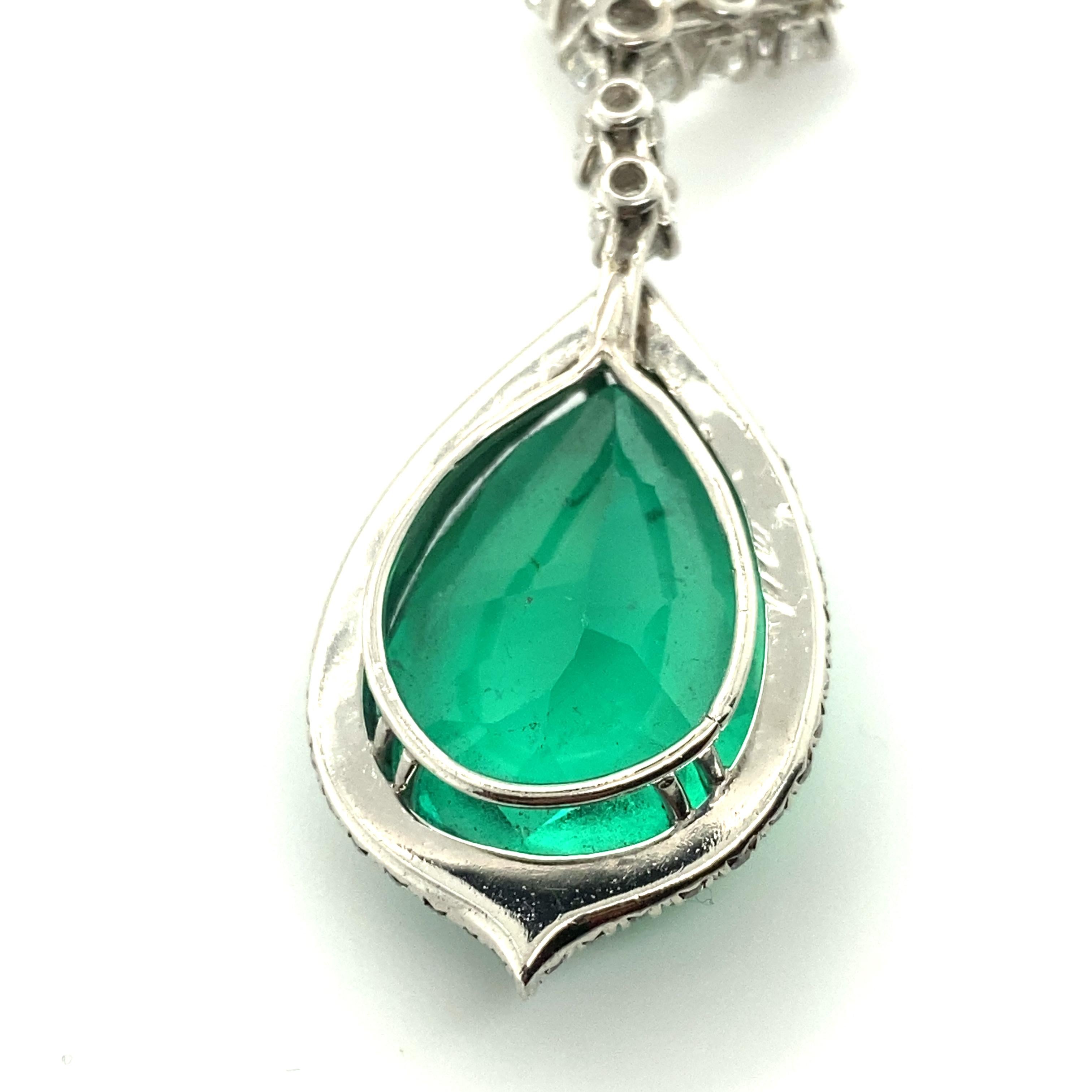 Pear Cut GIA Certified 14.79 Carat Pear Shape Colombian Emerald Pendant For Sale