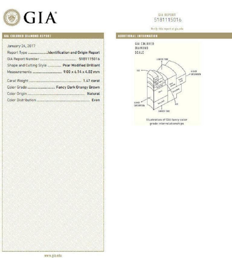 GIA Certified 1.47 Carat Natural Fancy Orange Brown Diamond Halo Ring 14 Karat 6