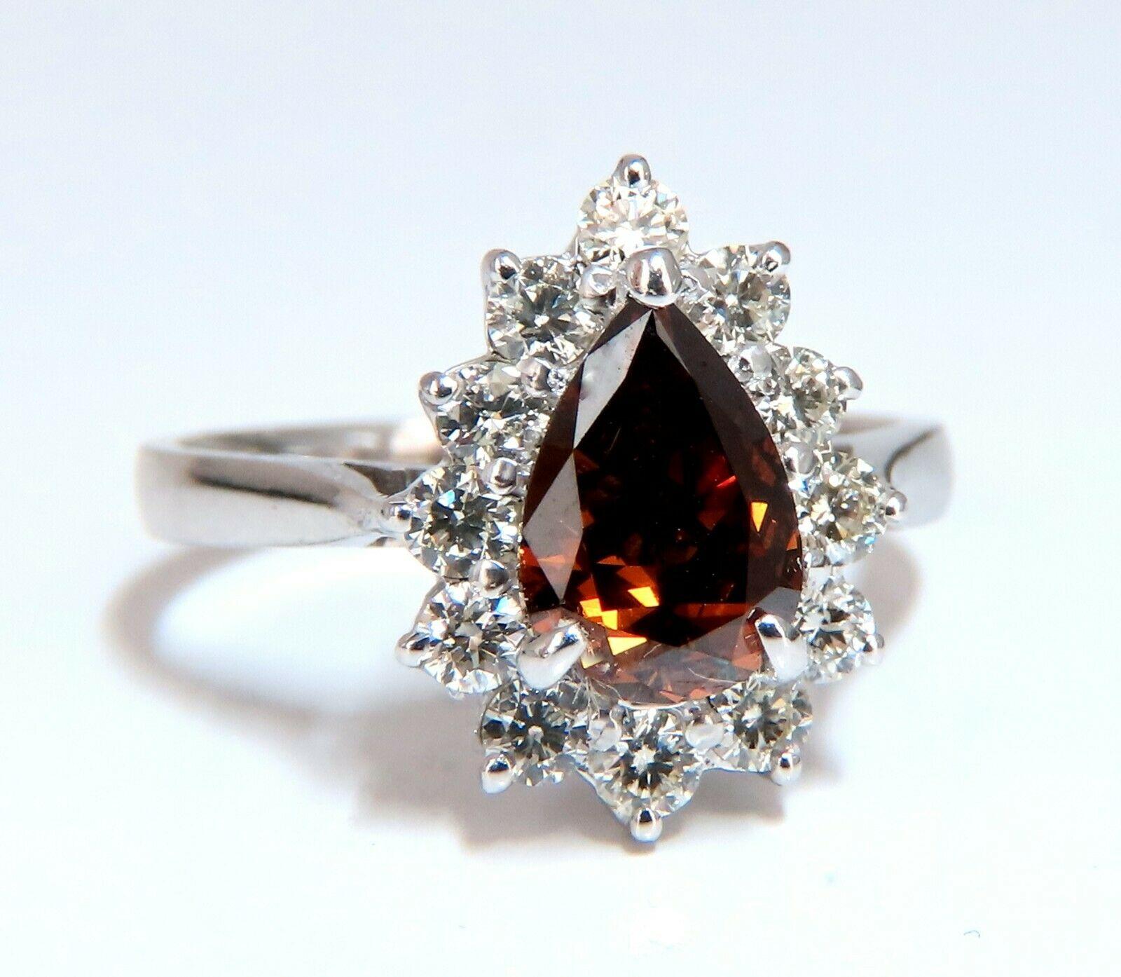 Women's or Men's GIA Certified 1.47 Carat Natural Fancy Orange Brown Diamond Halo Ring 14 Karat