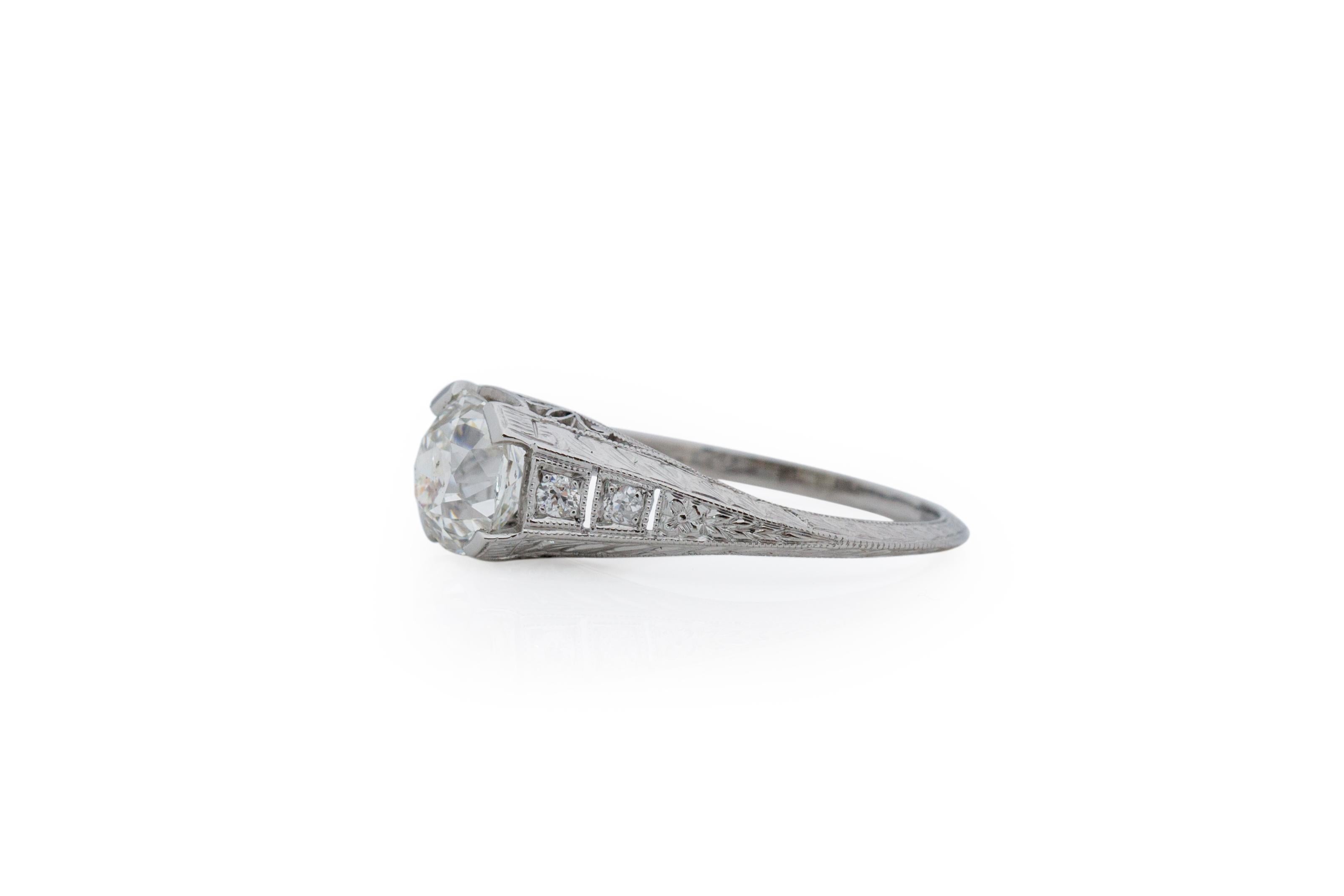 Antique Cushion Cut GIA Certified 1.48 Carat Art Deco Diamond Platinum Engagement Ring For Sale