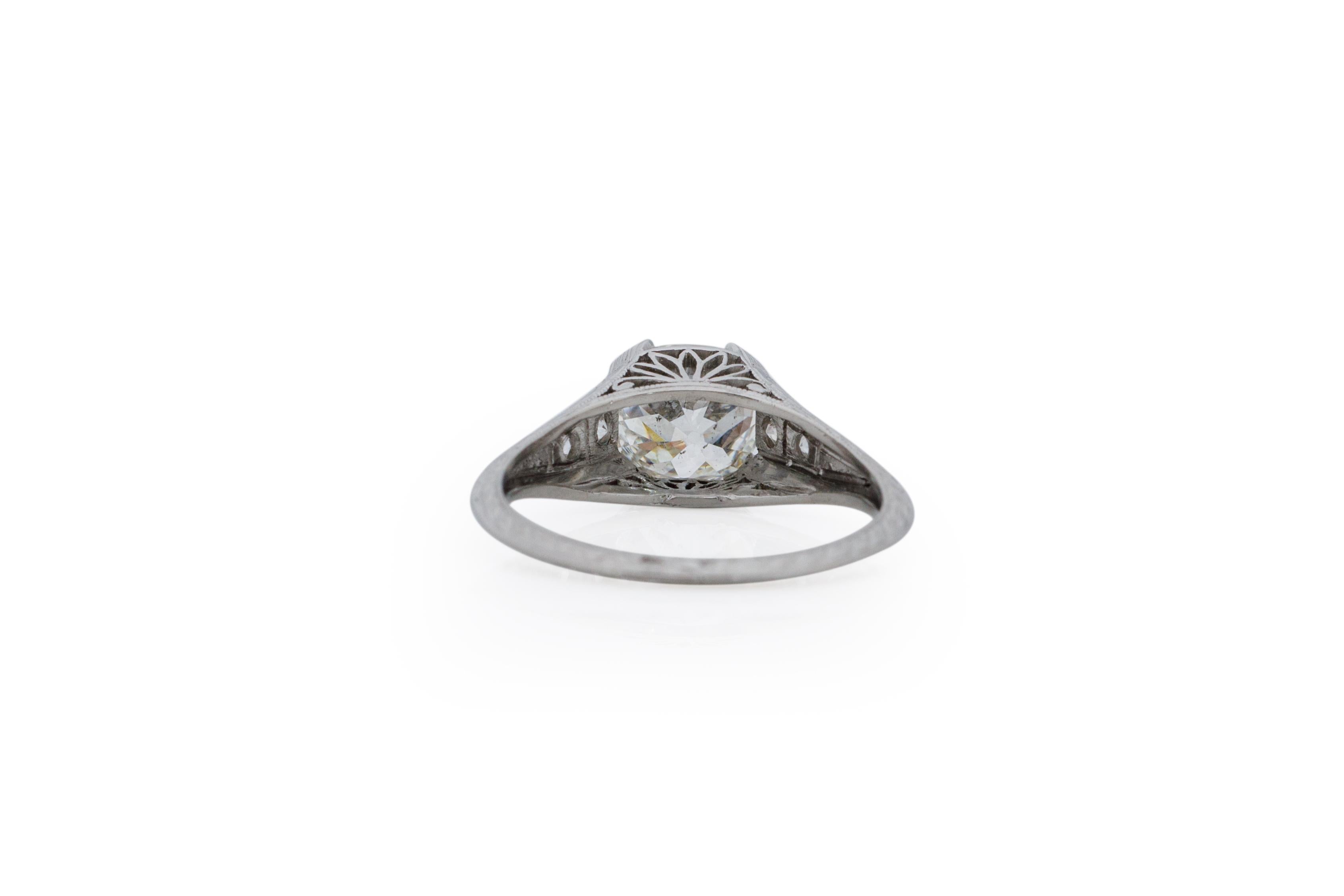 GIA Certified 1.48 Carat Art Deco Diamond Platinum Engagement Ring In Good Condition For Sale In Atlanta, GA