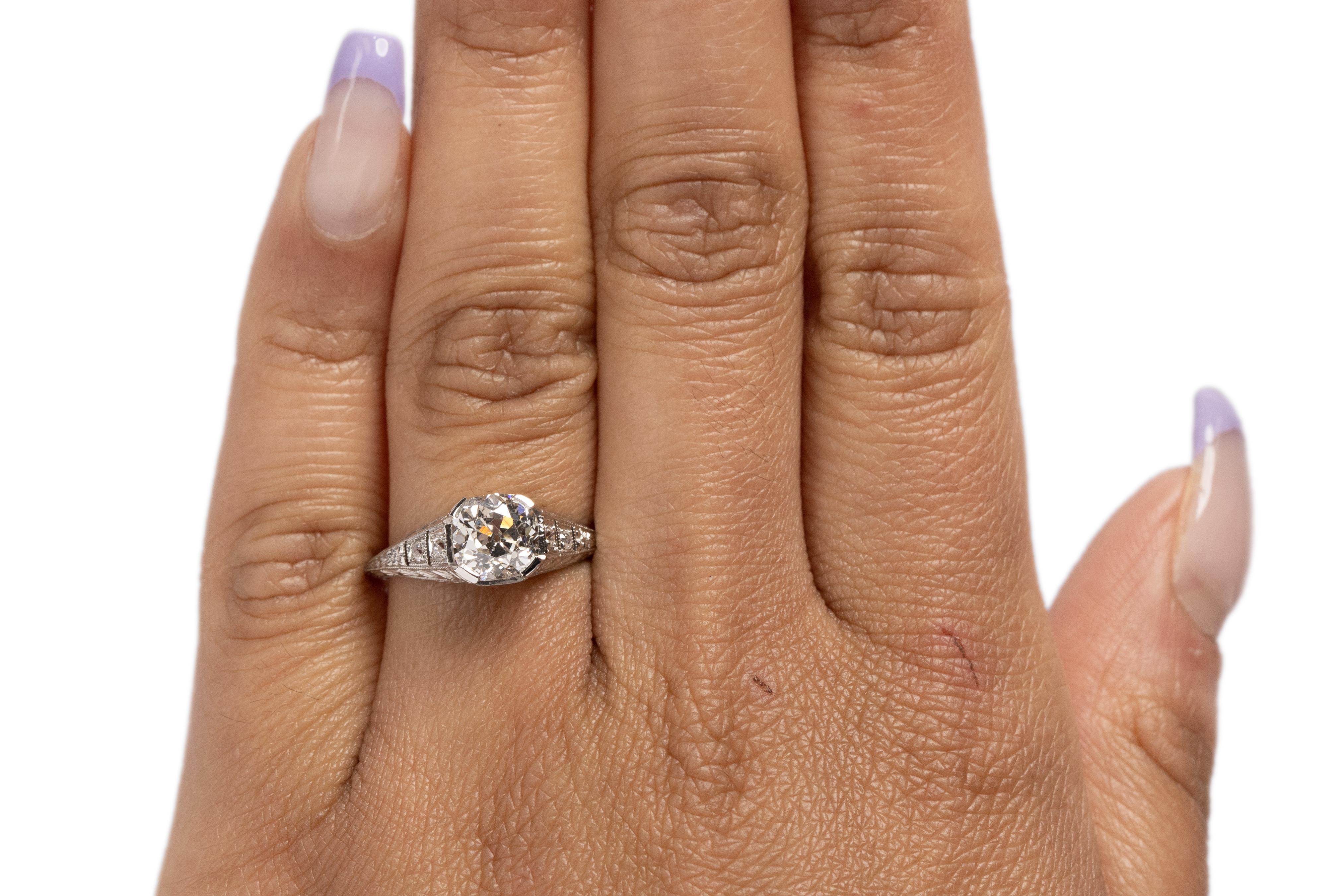Women's GIA Certified 1.48 Carat Art Deco Diamond Platinum Engagement Ring For Sale