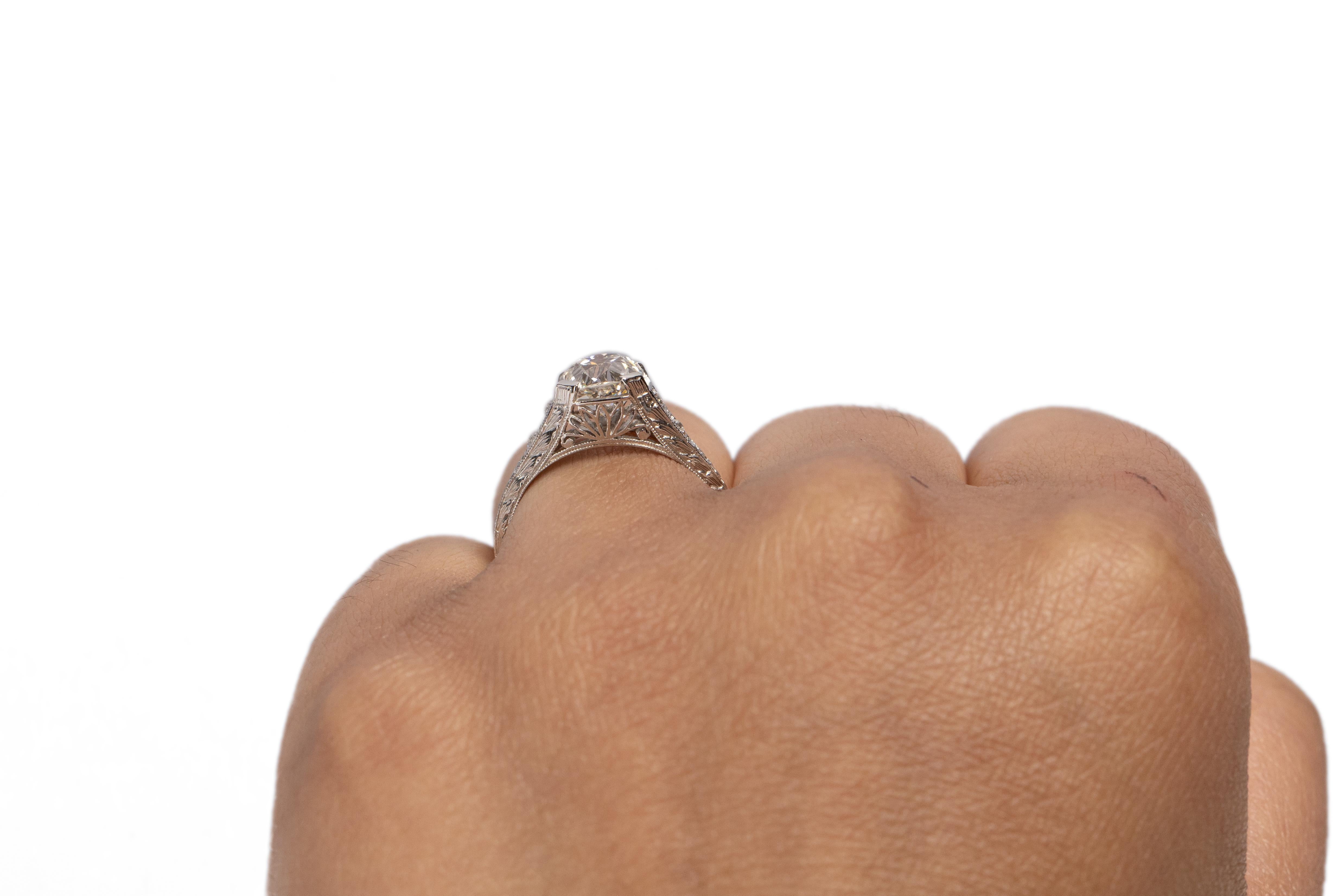 GIA Certified 1.48 Carat Art Deco Diamond Platinum Engagement Ring For Sale 1