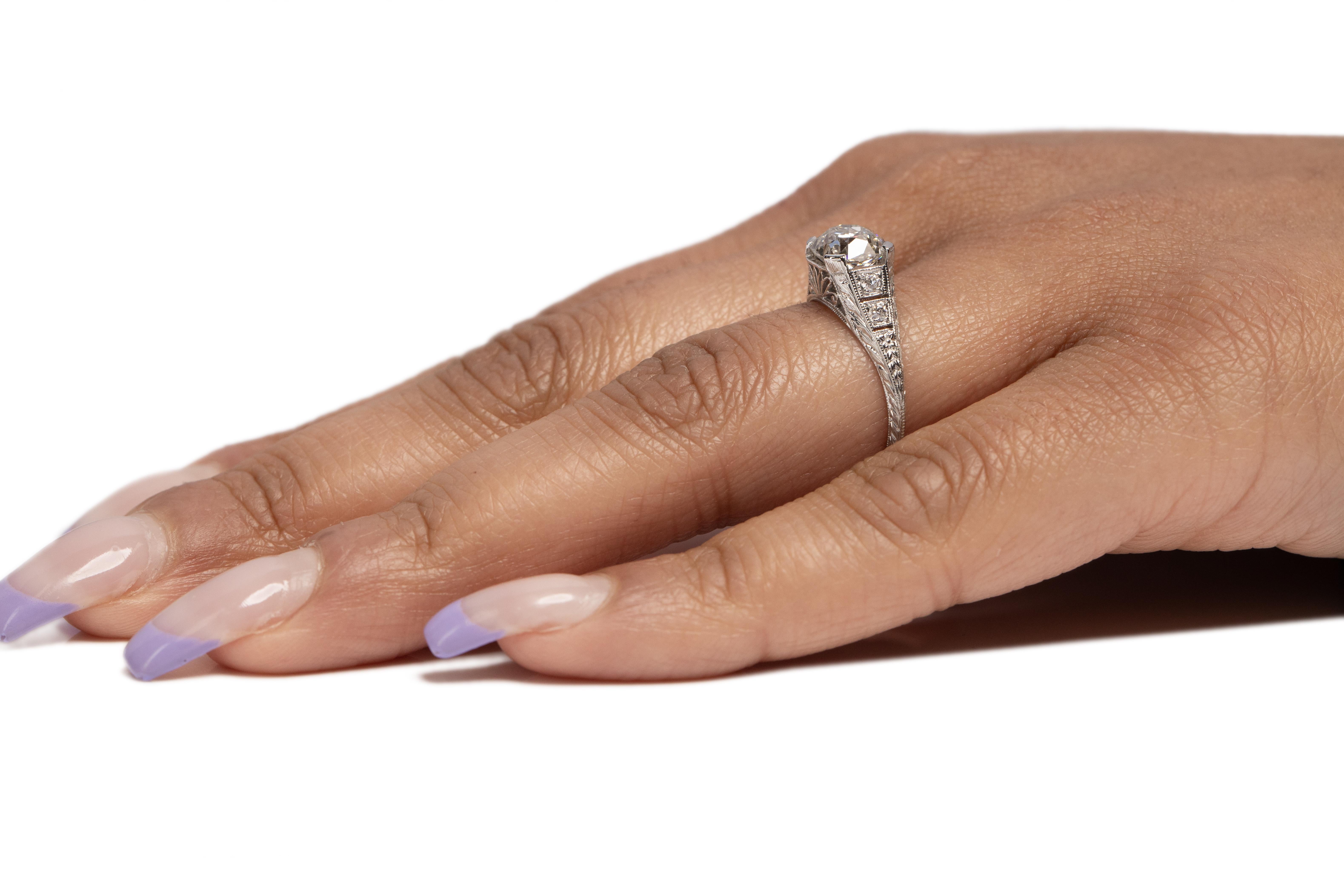 GIA Certified 1.48 Carat Art Deco Diamond Platinum Engagement Ring For Sale 2