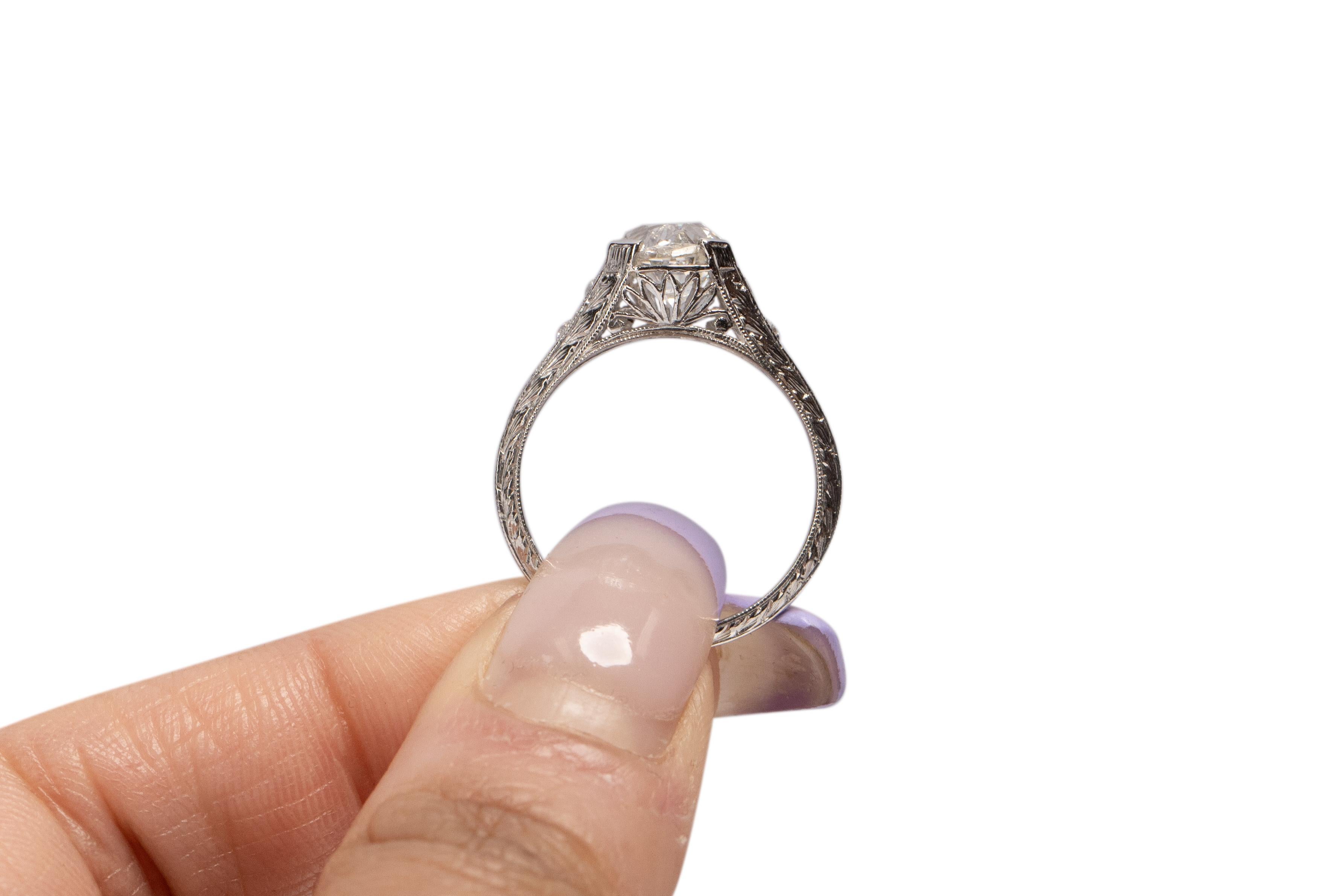 GIA Certified 1.48 Carat Art Deco Diamond Platinum Engagement Ring For Sale 3