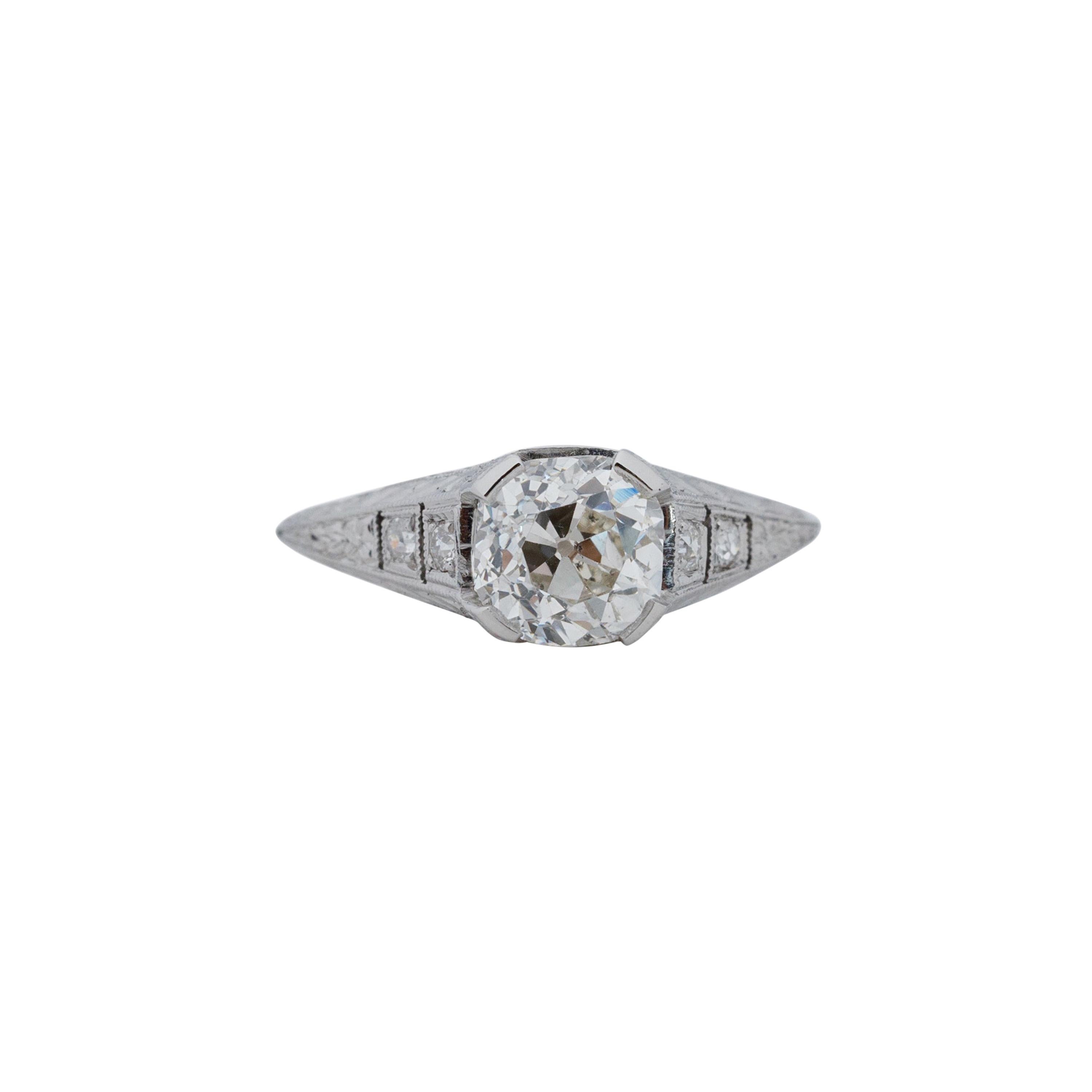 GIA Certified 1.48 Carat Art Deco Diamond Platinum Engagement Ring For Sale