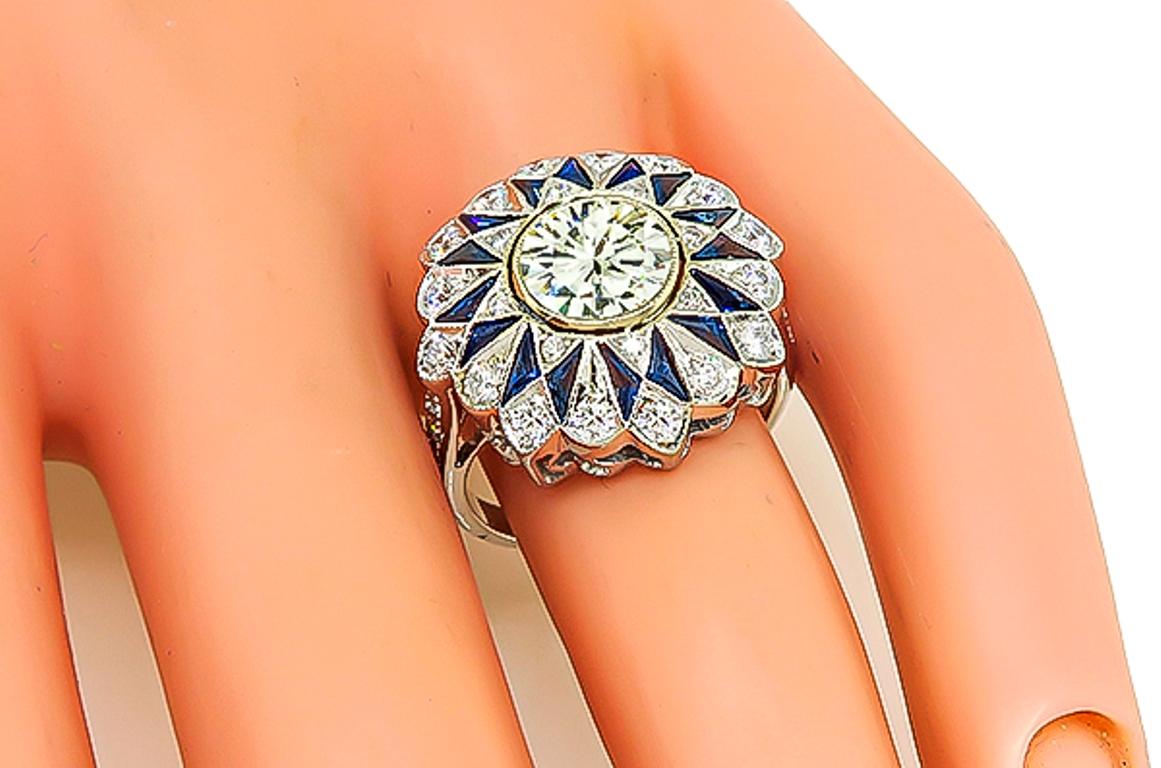 Round Cut GIA Certified 1.48 Carat Diamond Sapphire Ring