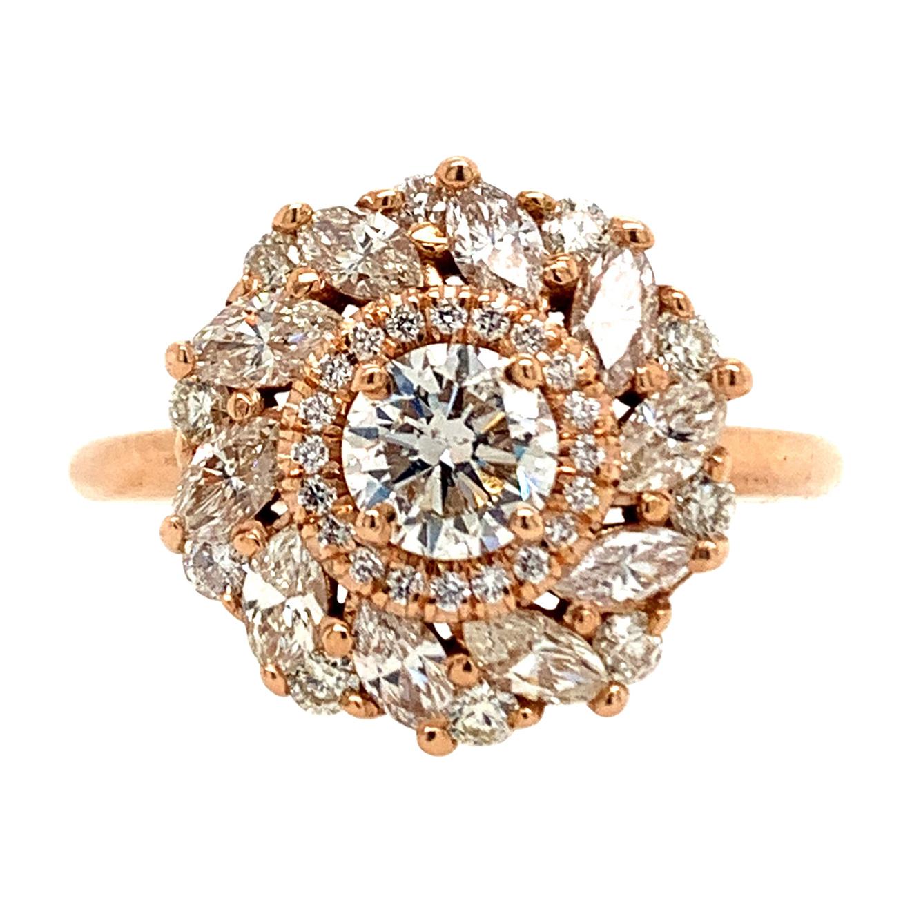 GIA Certified 1.48 Carat Round and Marquise Diamond Ring For Sale